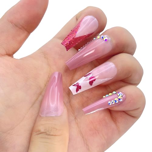 45-Pink White Butterfly Glitter