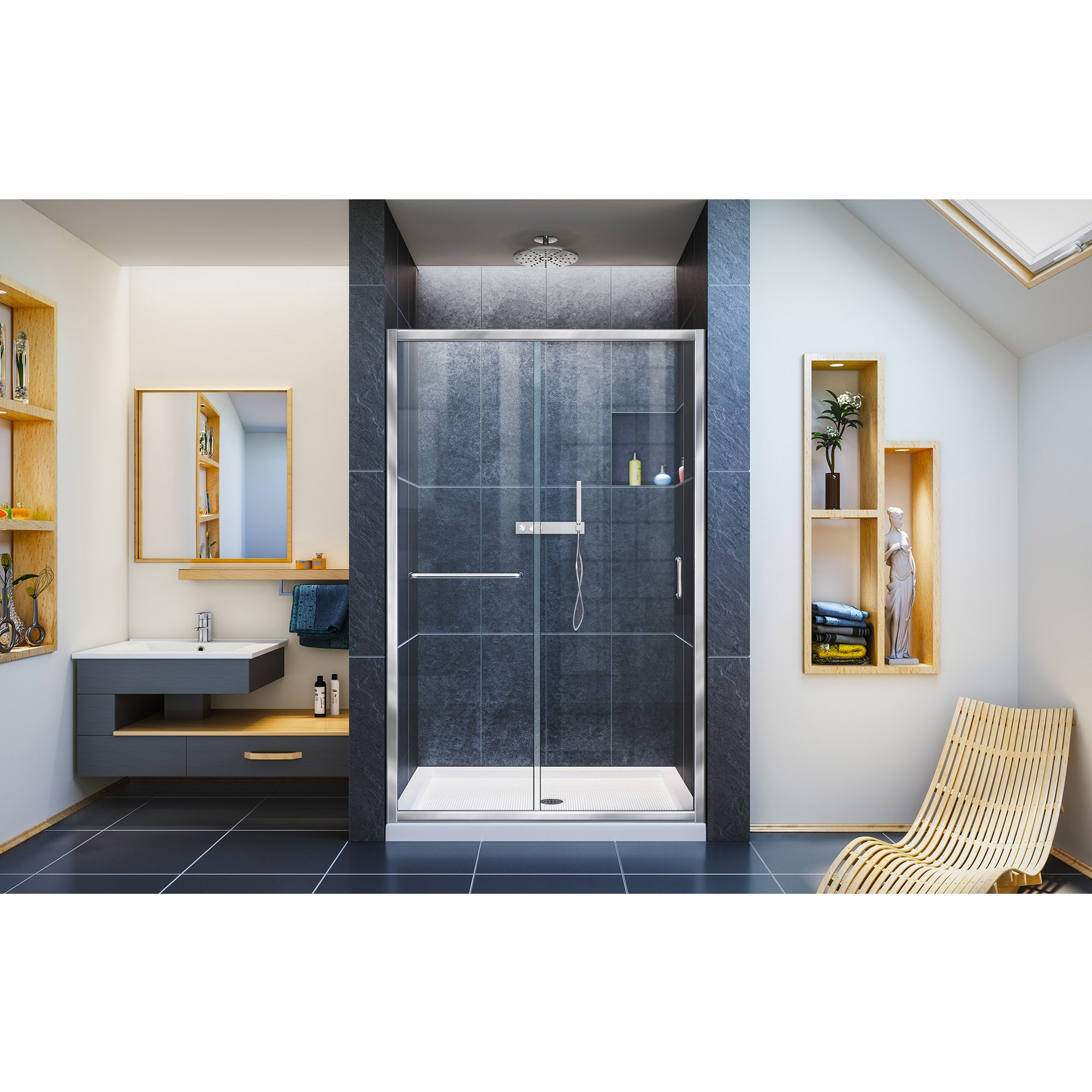 DreamLine Infinity Z 36x48x74.75 Inch Semi-Frameless Sliding Shower Door with SlimLine Base Kit - Clear Glass - Perfect for Modern Bathroom Renovations & Spa-Like Showers