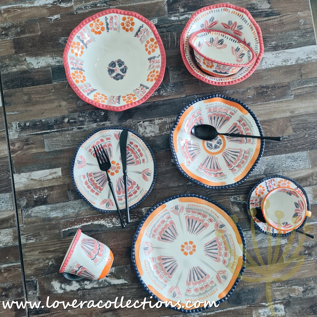 Afrocentric Orange Dinnerware Set - Elegant Ceramic Plates & Bowls for African-Themed Dining - Perfect for Family Dinners, Cultural Events & Restaurant Decor