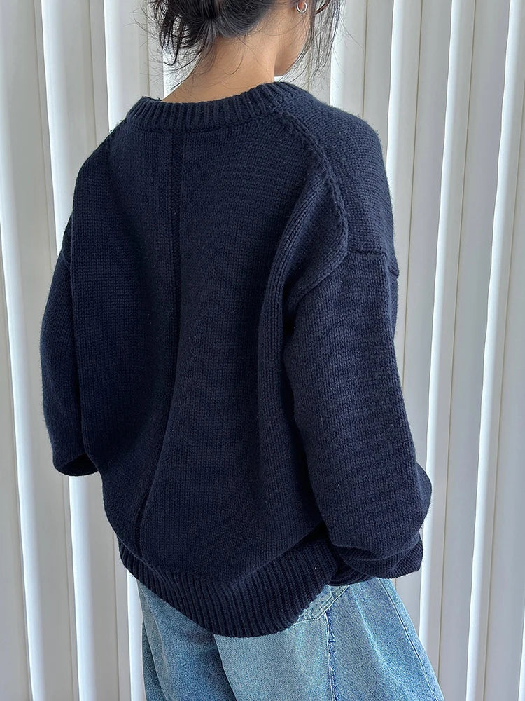 50% Wool Thick Oversized Knit Sweater for Women - V Neck Long Sleeve Pullover - 2025 New Fashion Trend for Spring & Autumn (Style 1DH7319) | Perfect for Casual Outfits, Office Wear & Cozy Fall Layering