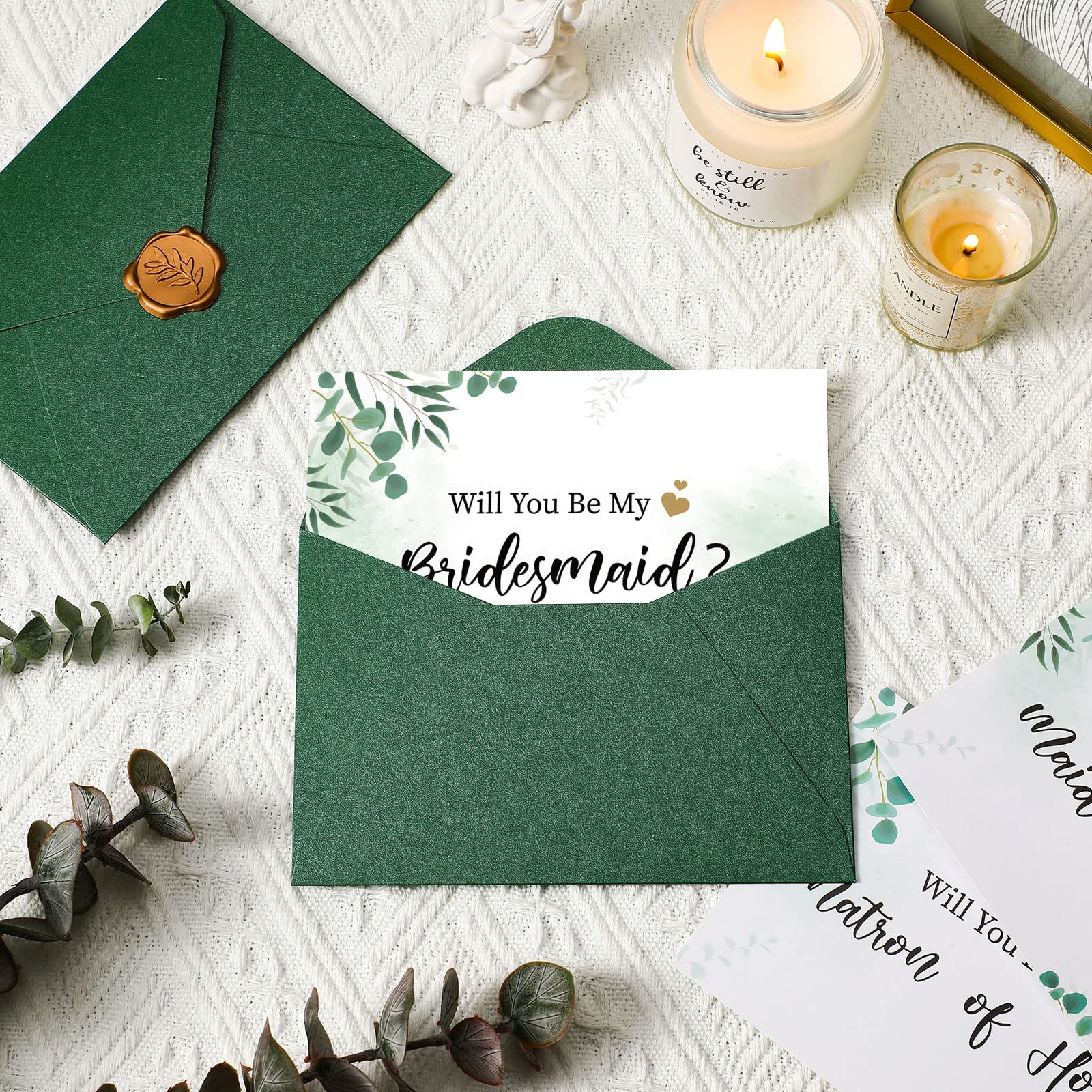 Fuutreo 11 Sets Bridesmaid Proposal Cards - Will You Be My Bridesmaid? Wedding Party Invitation Kit with Envelopes & Wax Seals (Leaf Design) - Perfect for Sister, Best Friend & Bridal Party Proposals