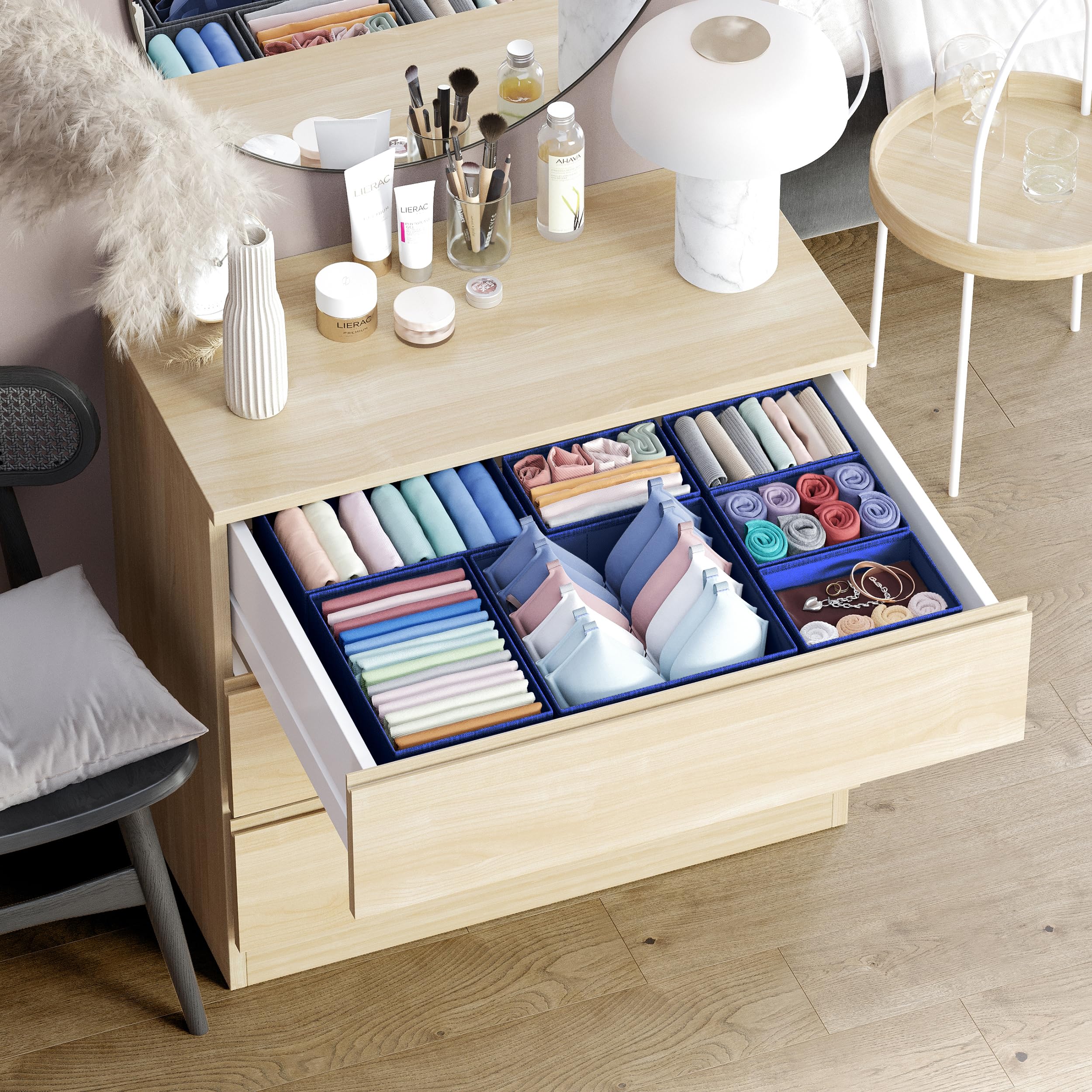 12-Piece Navy Drawer Organizer Set for Baby Clothes - Nursery Dresser Organizers, Closet Storage & Bedroom Organization | Perfect for Newborn Wardrobe, Toddler Clothing & General Home Organization
