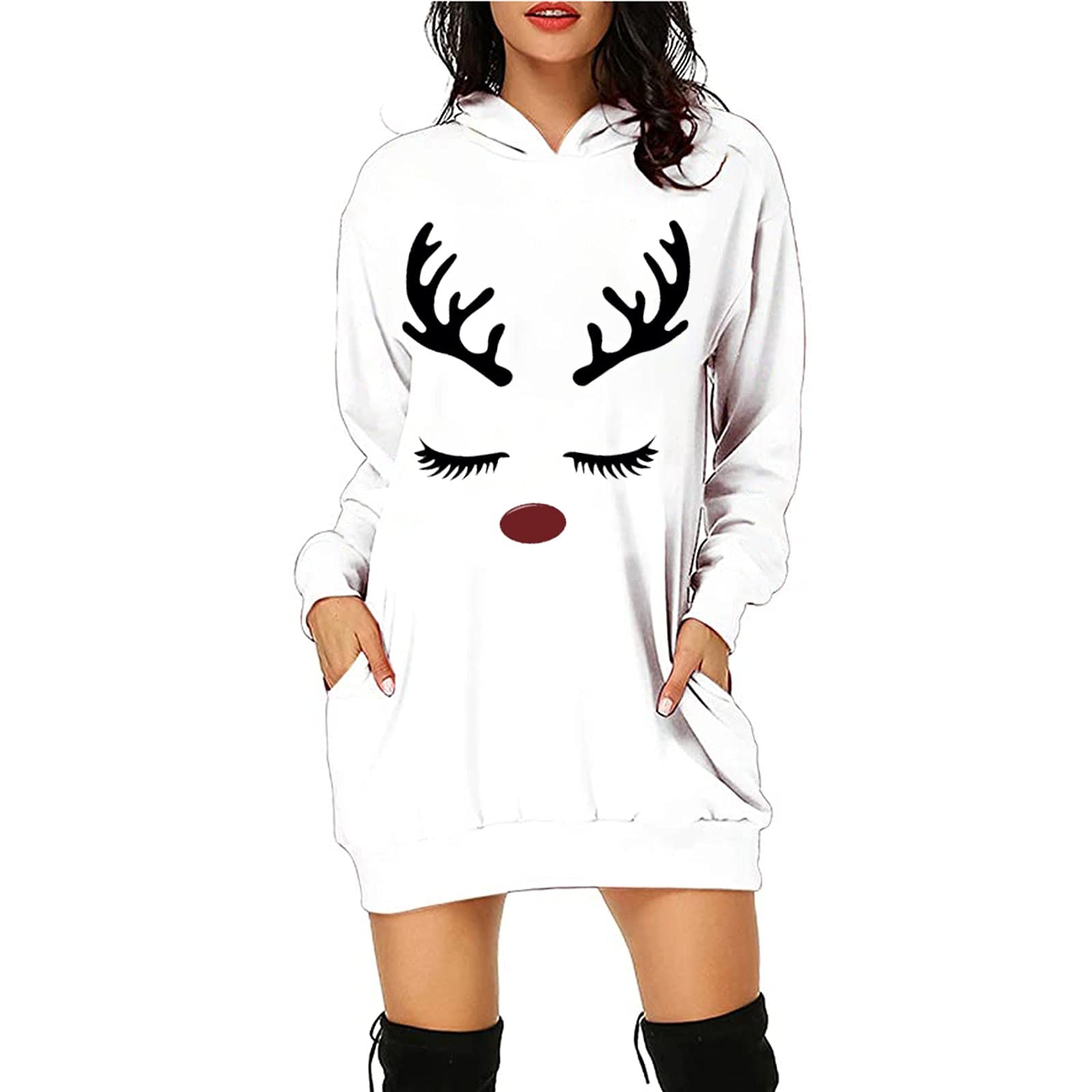 Women's Oversized Hoodie Dress - Long Sleeve Hooded Pocket Tunic Sweatshirt | Casual Jumper Dresses for Christmas & Everyday Wear | Perfect for Lounge, Streetwear & Holiday Outfits