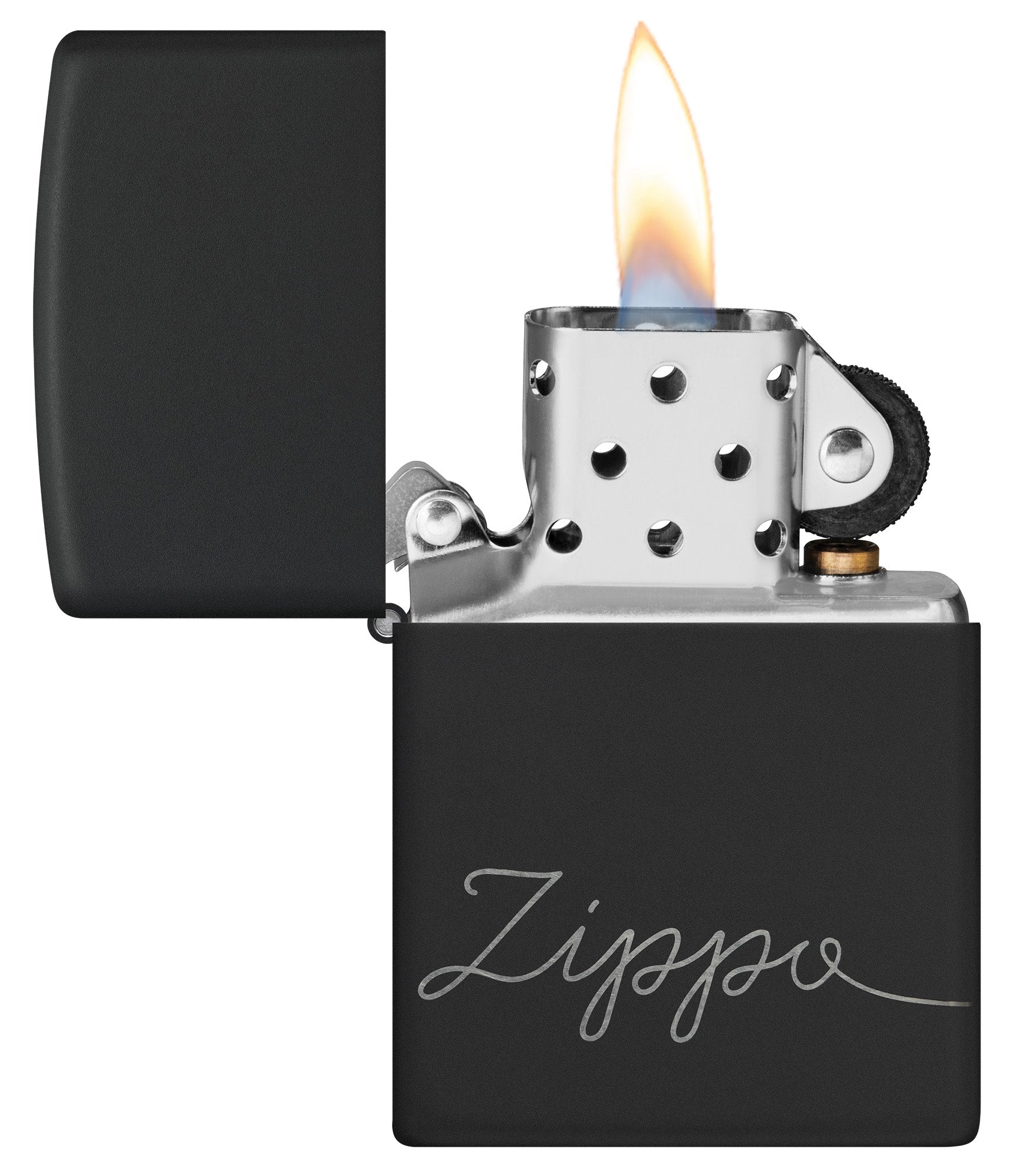 Zippo Matte Black Lighter with Cursive Lettering Design - Perfect for Outdoor Camping, Travel & Everyday Carry (ECG)