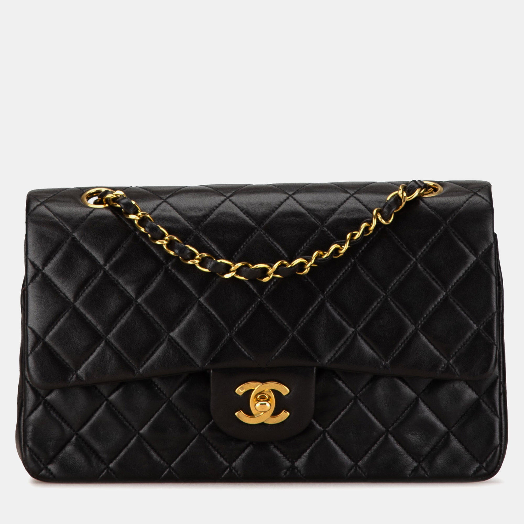 Luxury Black Lambskin Leather Medium Classic Double Flap Handbag for Women | Timeless Designer Shoulder Bag | Perfect for Work, Evening Events & Travel
