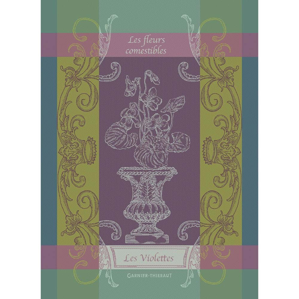 Les Violettes Violet Jacquard Kitchen Towel Set - Absorbent & Decorative Dish Cloths for Cooking, Baking & Kitchen Decor - French Country Style Cotton Towels