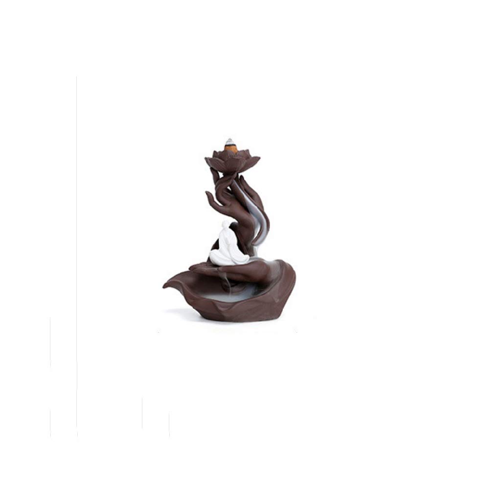 ZLYMX Handmade Ceramic Backflow Incense Burner - Bergamot Monk Waterfall Incense Holder, Aromatherapy Home Decor Gift for Meditation & Relaxation