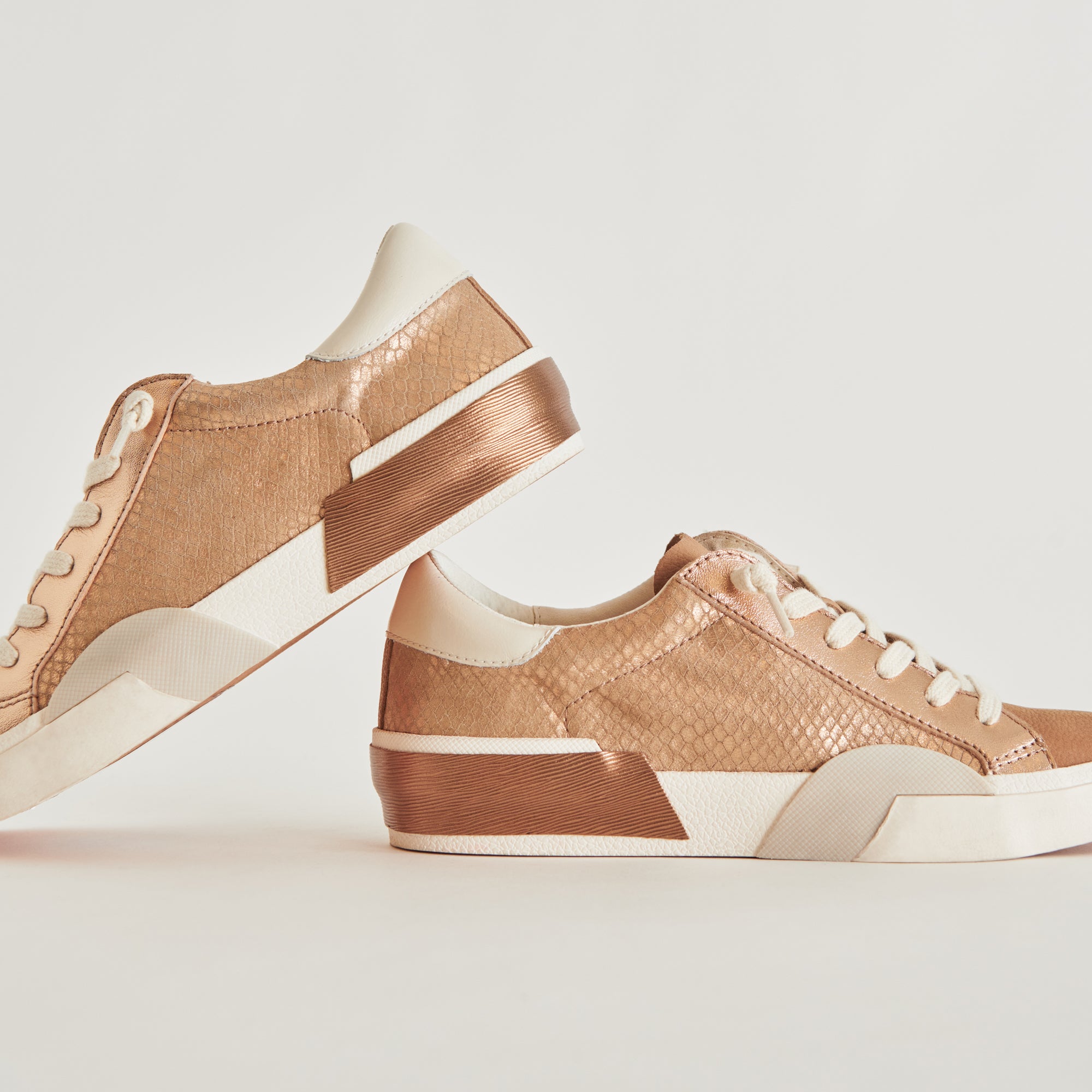 ZINA Women's Bronze Embossed Leather Sneakers - Stylish & Comfortable Casual Shoes for Walking, Work & Everyday Wear