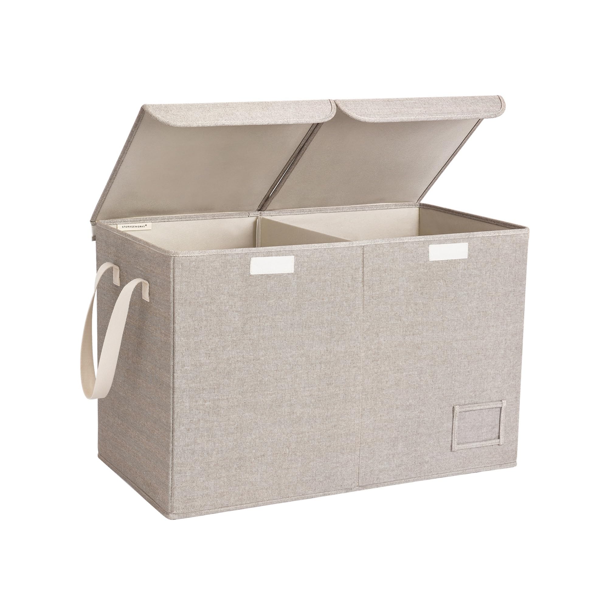 StorageWorks Large Toy Bin with Flip-Top Lids - Kids Toy Organizer Chest for Playroom, Nursery & Living Room - Durable Brown & Beige Storage Box for Toys, Books & Games | Perfect for Home Organization & Child's Room Decor