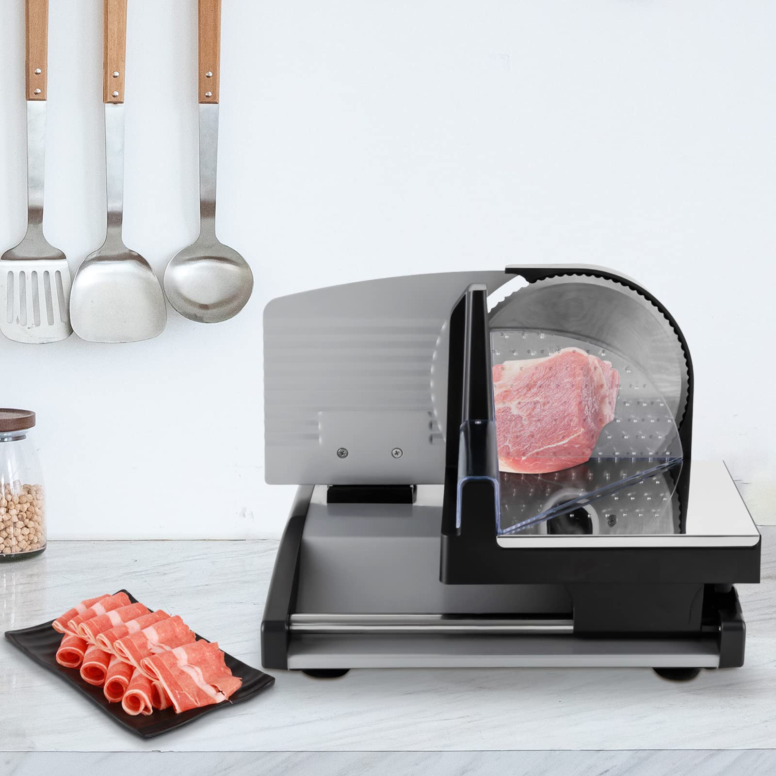 Commercial Electric Meat Slicer Machine - Adjustable Thickness Stainless Steel Blade for Pork, Beef, Mutton & Vegetables - 200W Heavy Duty Slicer for Home & Restaurant Use - Perfect for Deli, Butcher Shop & Food Prep