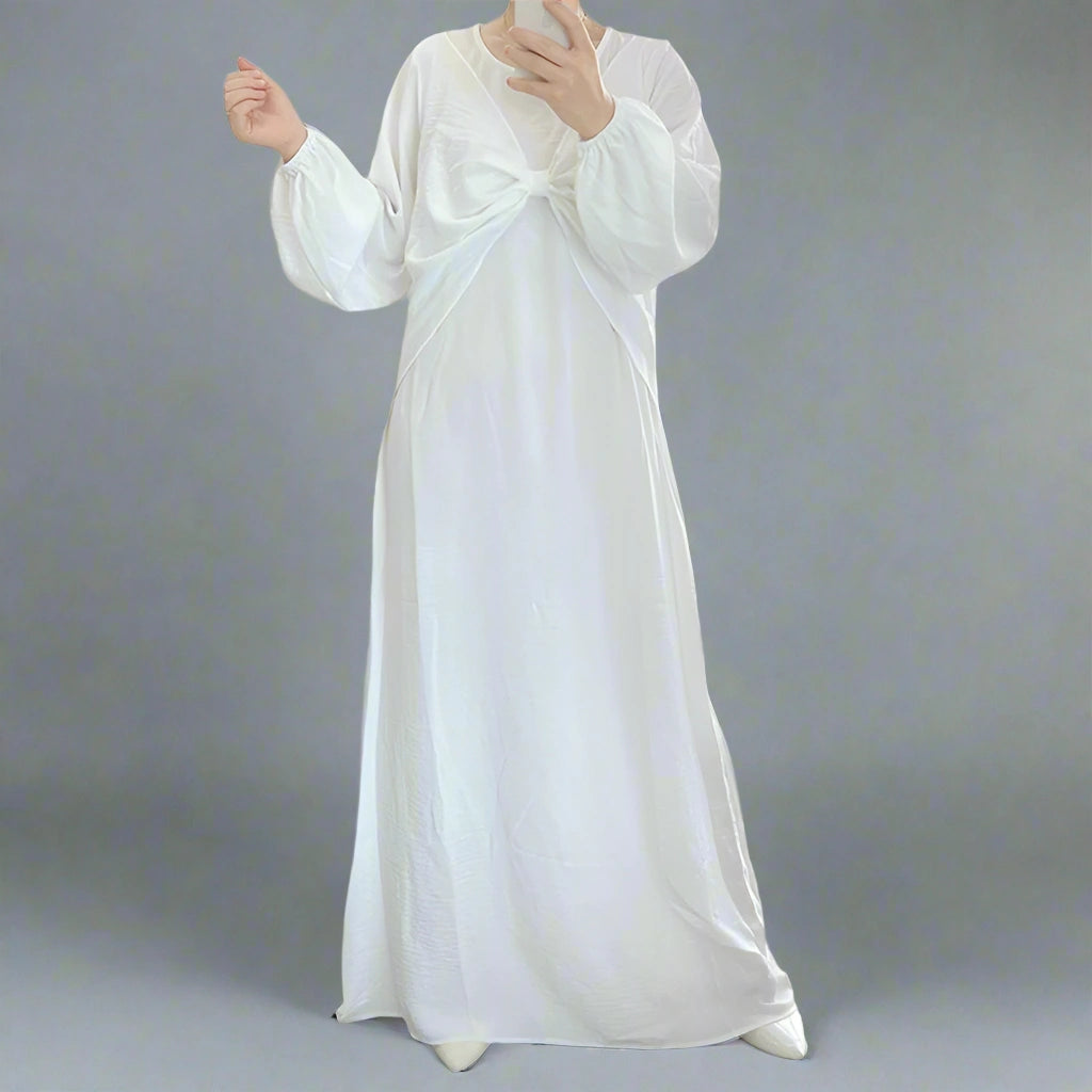 Elegant Wrinkle-Free Satin Inner Abaya Dress for Muslim Women - Perfect for Prayer, Modest Fashion, and Special Occasions