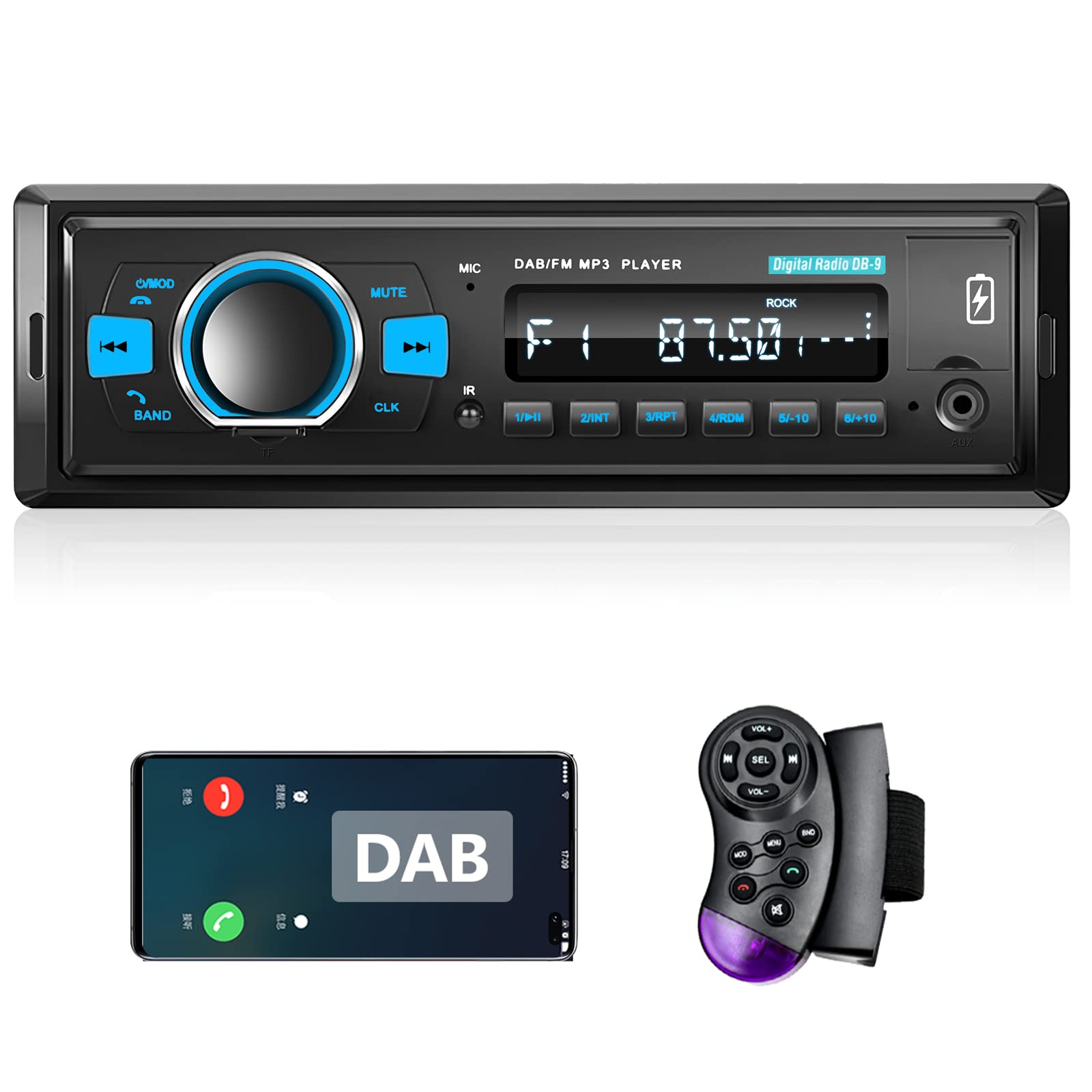 Hodozzy Single Din Car Stereo with Bluetooth, DAB+ & FM RDS Radio | MP3 Player, USB/TF/AUX Input | Steering Wheel Control & Hands-Free Calling | Perfect for Commuting & Road Trips