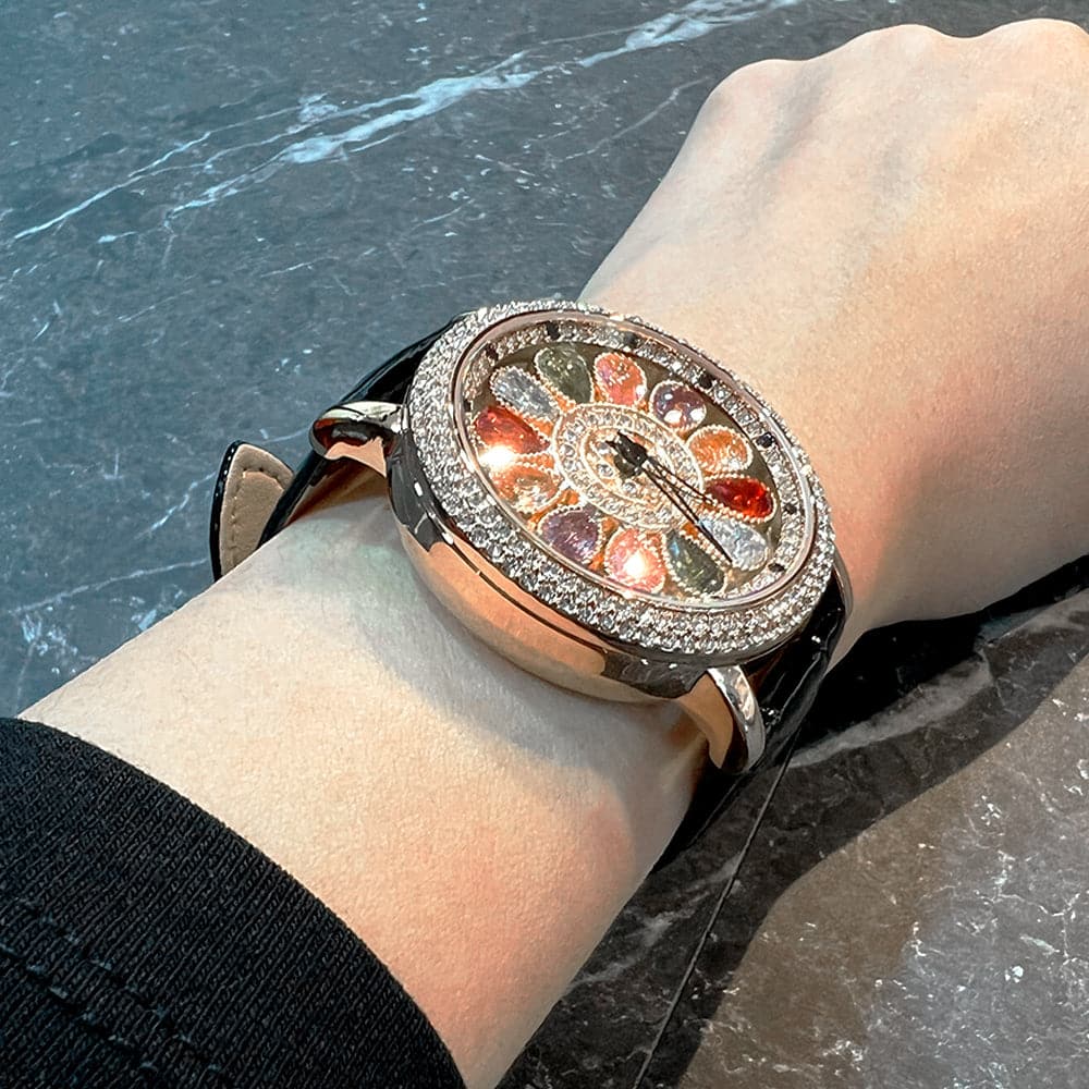 Aries Gold Black Genuine Leather Strap Women's Watch L 5046 RGW BK - Elegant Fashion Accessory for Office, Party & Everyday Wear