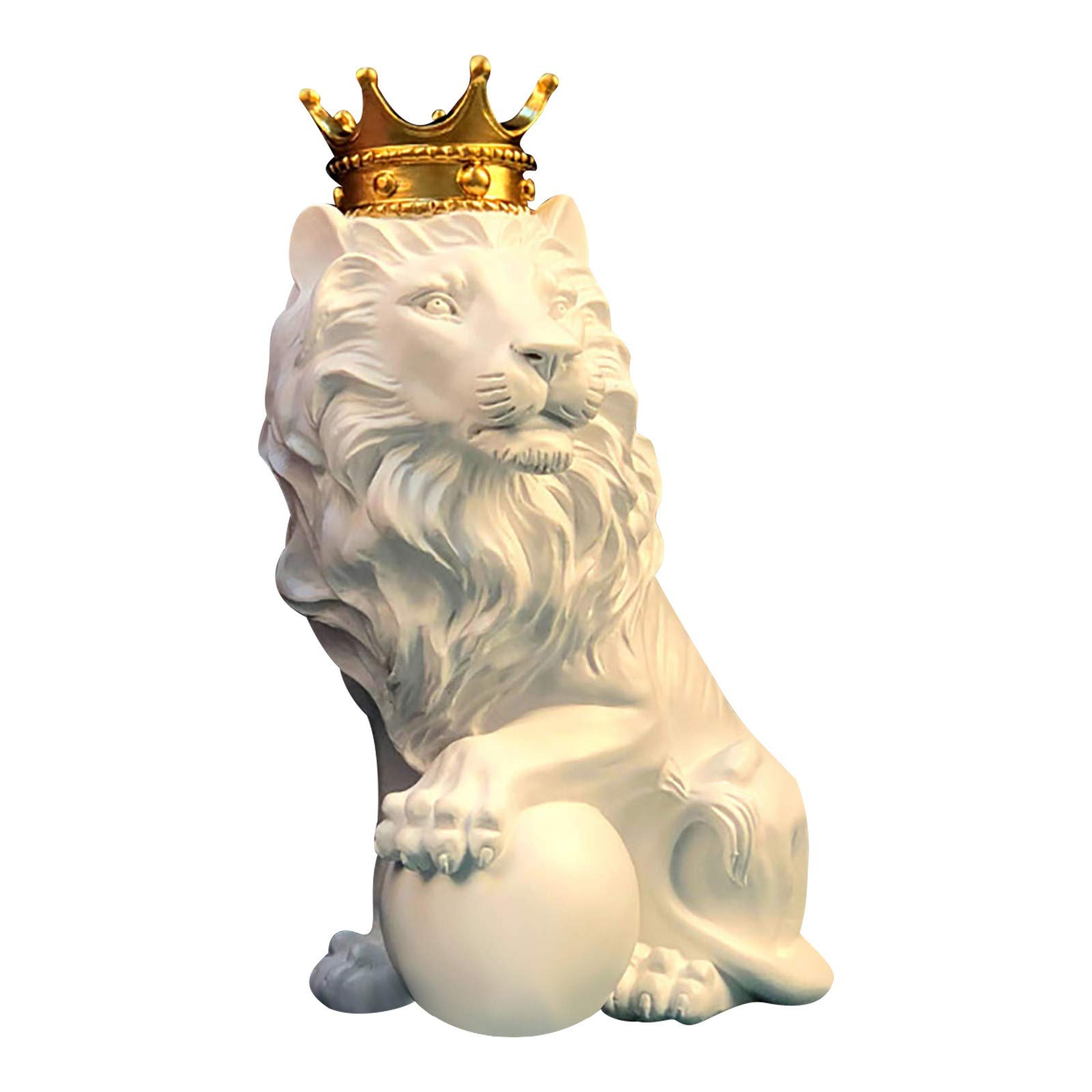 LOFVOSTE Crown Lion Resin Statue - Nordic Home & Office Decor, Desktop Sculpture for Living Room, Bookshelf, and Workspace | Elegant Lion Ornament for Modern Interior Design