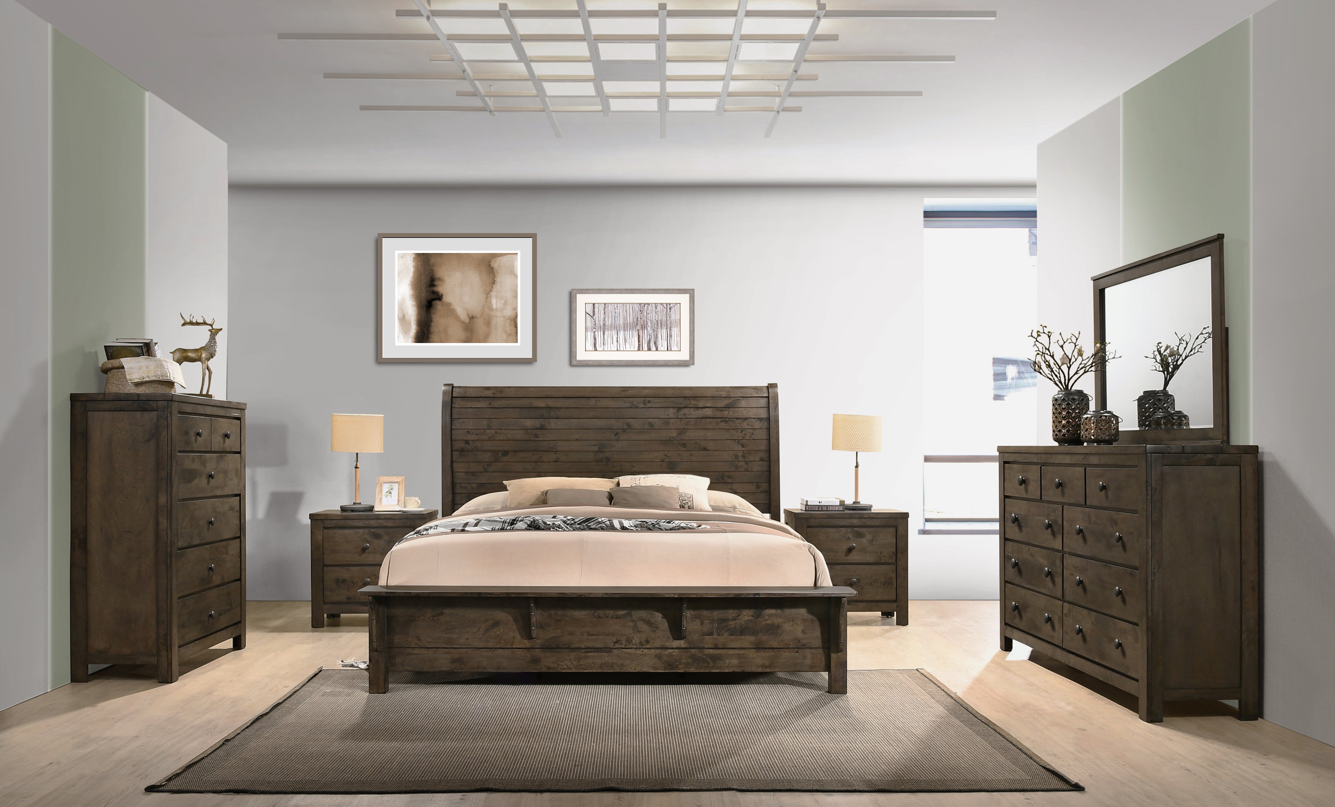 Pavita Rustic Sleigh Bed Frame - Solid Wood Queen Size Bed with Headboard & Footboard - Perfect for Farmhouse, Cottage & Country Style Bedrooms