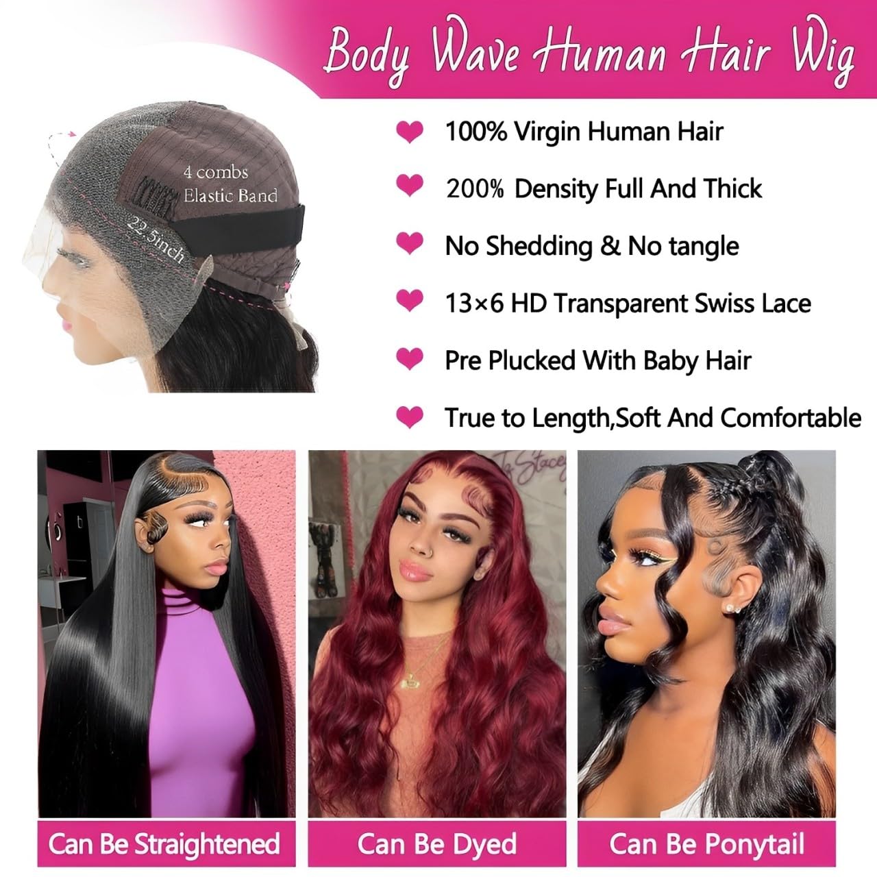 30 Inch 13x6 HD Lace Front Wig - 100% Virgin Human Hair, 200% Density Body Wave, Pre-Plucked Natural Color, Glueless & Breathable for Women | Perfect for Daily Wear, Cosplay, Weddings & Special Occasions