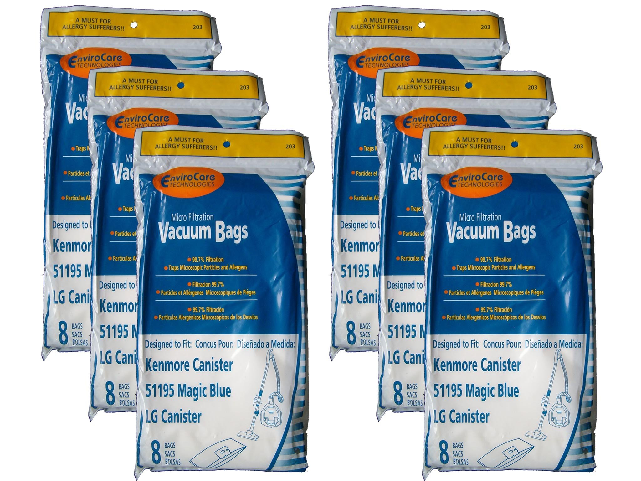 48 Pack Kenmore Type M Sears 51195 Magic Blue LG Vacuum Bags - Compatible with Canister Vacuum Cleaners (Models 20-51195, 609323, 21195, 21295, 24195, 21495) - Ultracare Dust Filter Bags for Home Cleaning & Pet Hair Removal