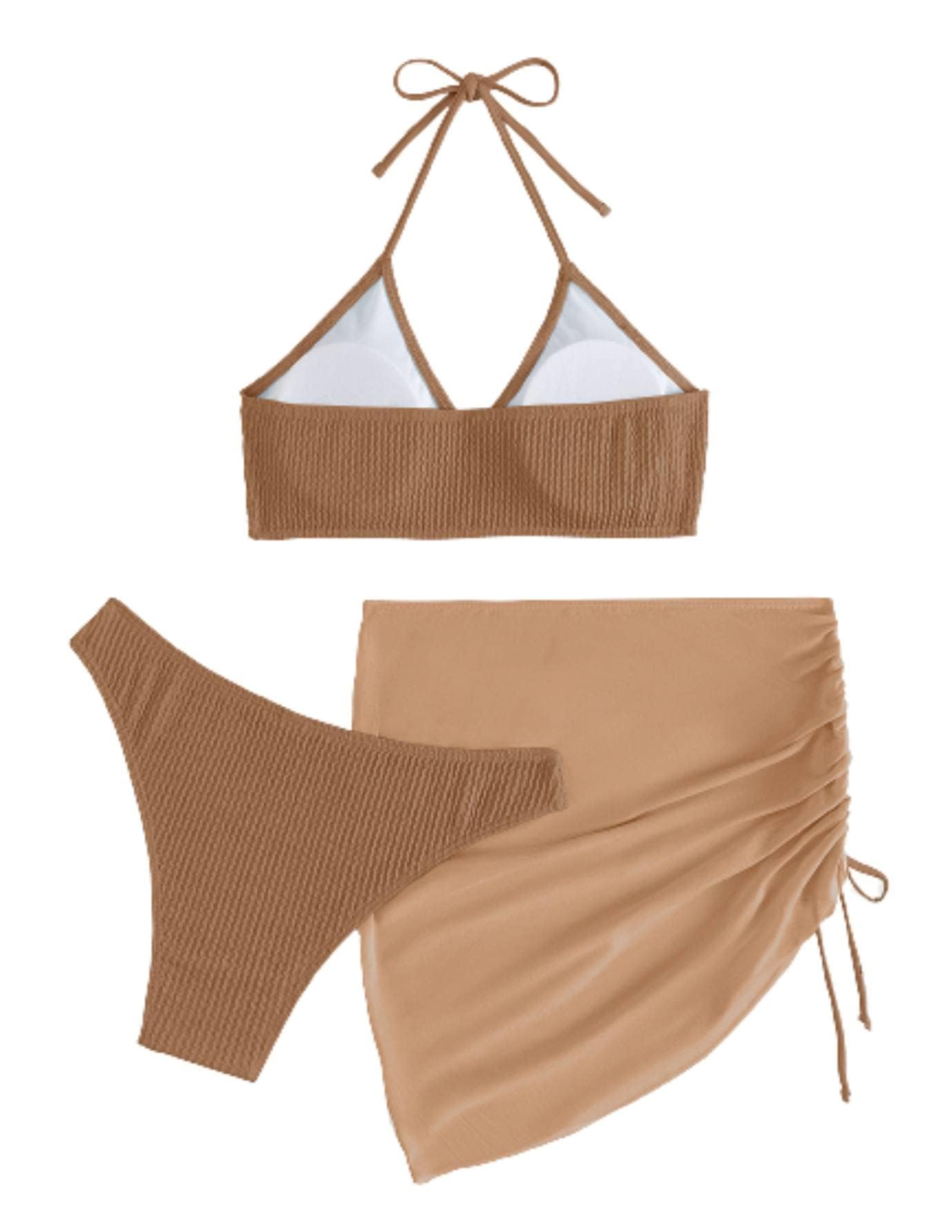 MakeMeChic Women's 3 Piece Halter Ring Bikini Set with Cover Up Skirts - Sexy Swimwear for Beach, Pool & Vacation