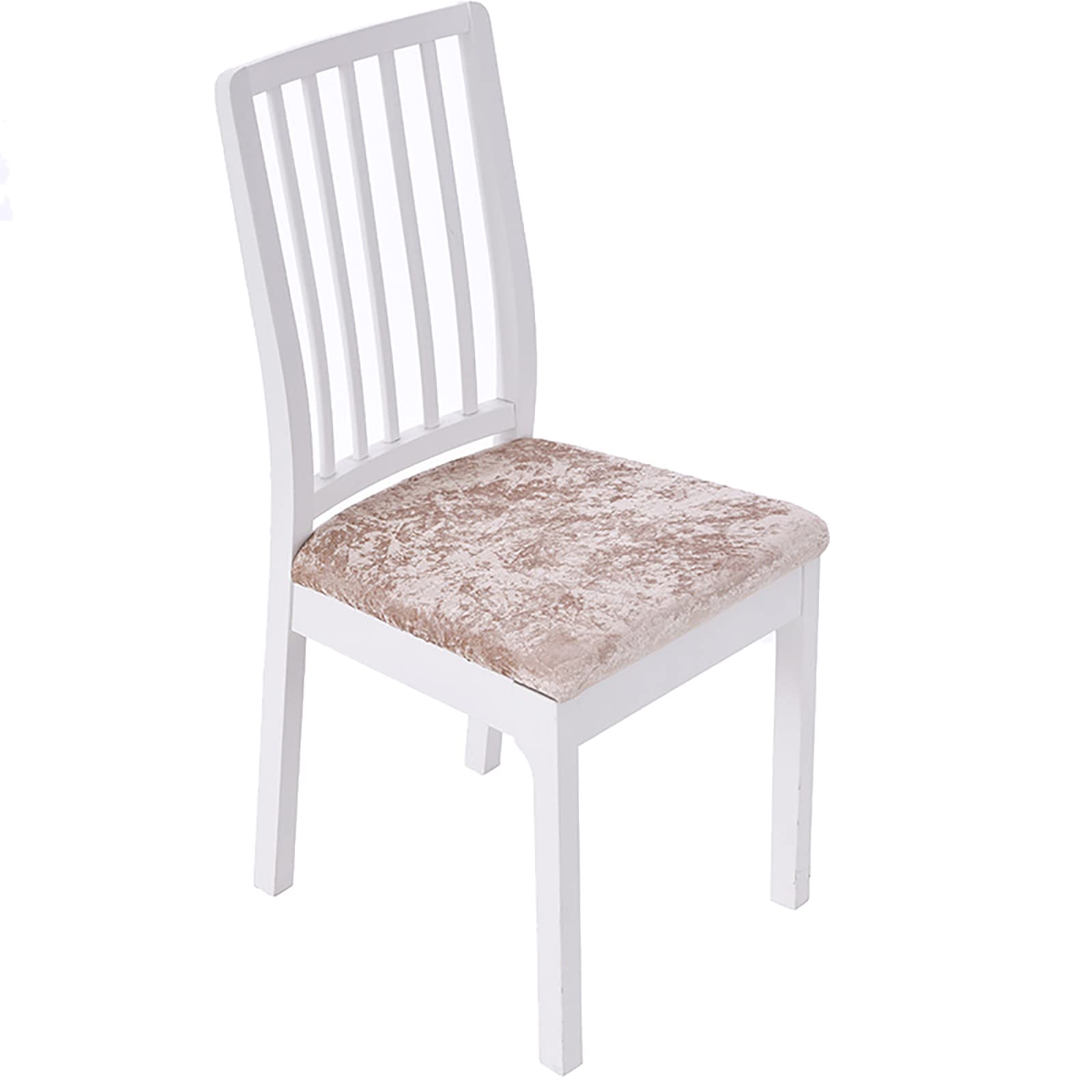 Luxury Velvet Stretch Dining Chair Seat Covers Set of 6 - Soft Removable Washable Kitchen Chair Covers in Light Gold - Perfect for Dining Room, Restaurant & Home Decor