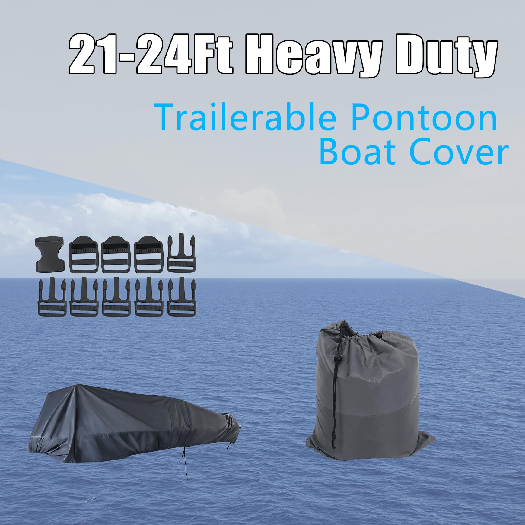 Silscvtt 21-24Ft Heavy Duty Waterproof Pontoon Boat Cover - Replacement for Deck Boat & Runabout - UV Resistant & Trailerable - Gray - Perfect for Outdoor Storage & Travel Protection