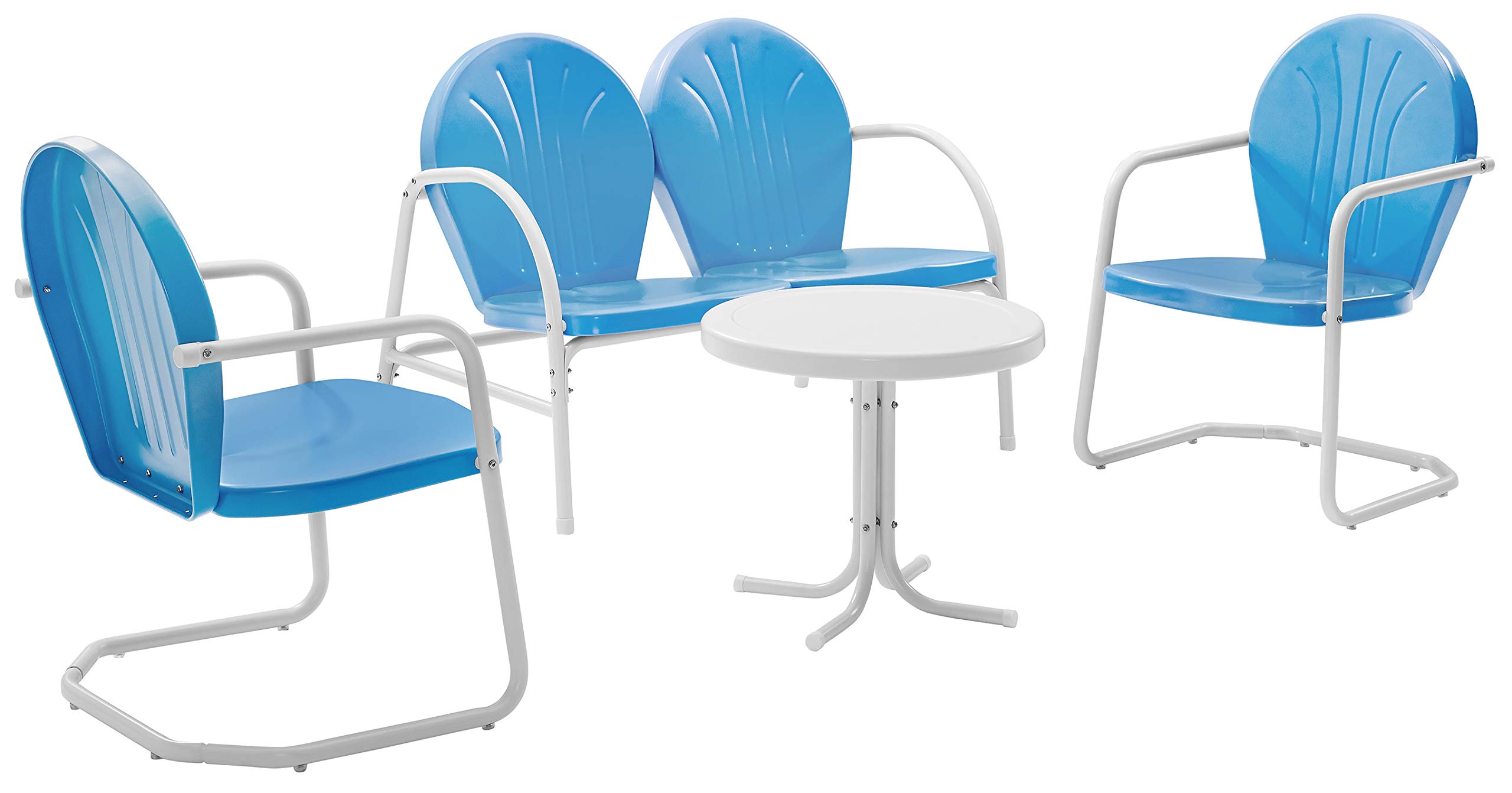 Crosley Furniture Griffith 4-Piece Retro Metal Outdoor Loveseat Patio Set - Sky Blue Bistro Seating for Porch, Deck, Balcony & Garden - Perfect for Relaxing, Entertaining & Outdoor Dining