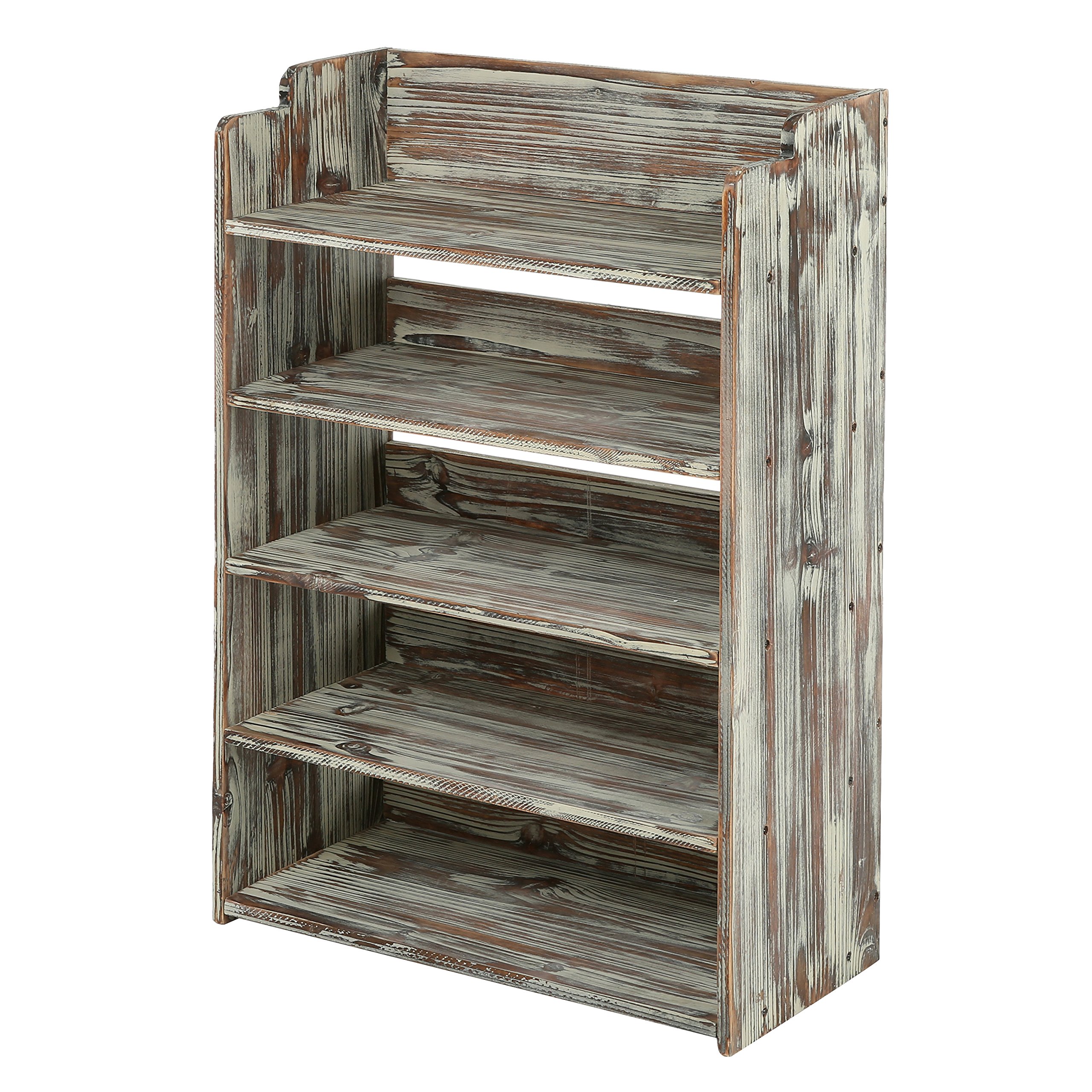 5-Tier Rustic Torched Wood Shoe Rack - Entryway Storage Shelf & Closet Organizer for Shoes, Bags & Home Decor - Perfect for Small Spaces & Apartment Living