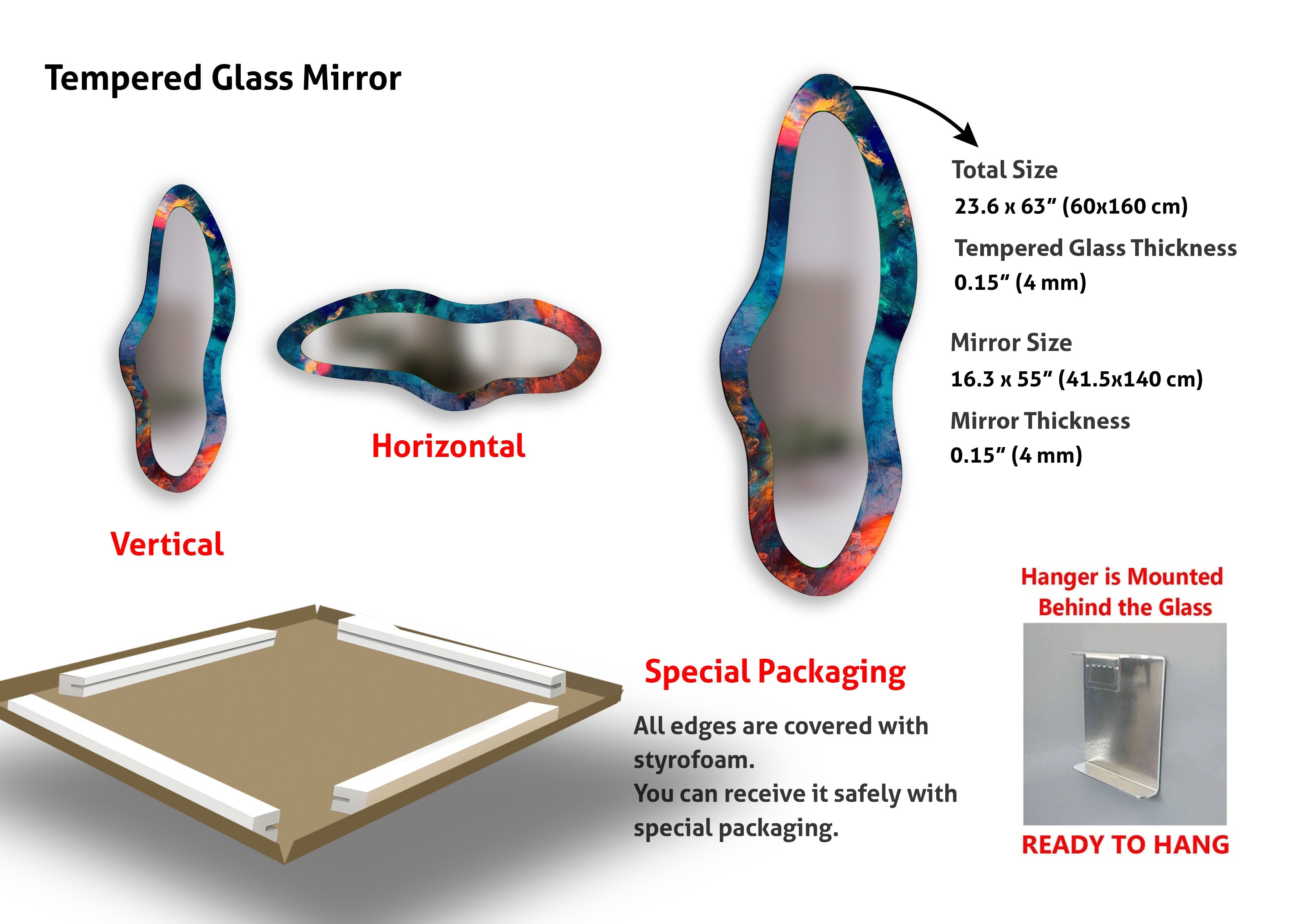 Blue Abstract Modern Glass Wall Mirror - Elegant Home Decor for Living Room, Bedroom & Entryway