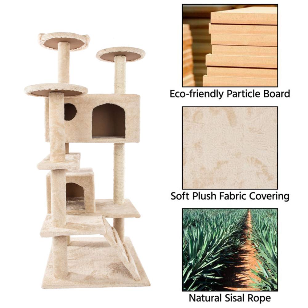 Premium Cat Tree for Kittens - Multi-Level Cat Climb Tower with Scratching Posts & Cozy Pet Bed - Beige Cat Furniture for Indoor Play & Relaxation | Perfect for Small Spaces & Active Cats