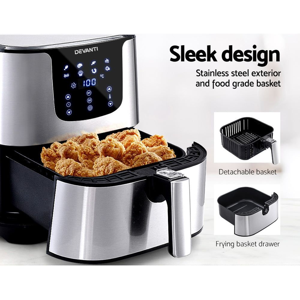 Devanti 7L Air Fryer with LCD Display - Oil Free, Healthy Cooking, Large Capacity Air Fryer Oven for Family - Perfect for Frying, Baking, Roasting & Reheating Food