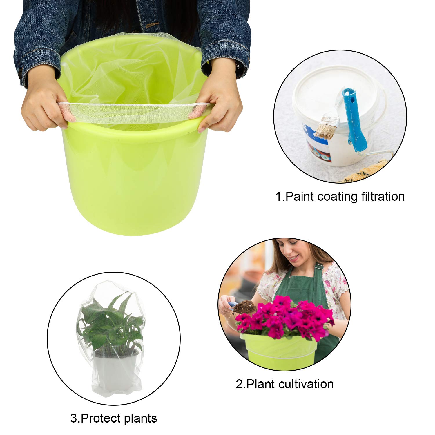 5-Pack White Fine Mesh Paint Strainer Bags with Elastic Opening - 5 Gallon Bucket Filters for Hydroponic Gardening & Painting Projects | Durable Paint Filter Bags for DIY, Home Improvement & Professional Use