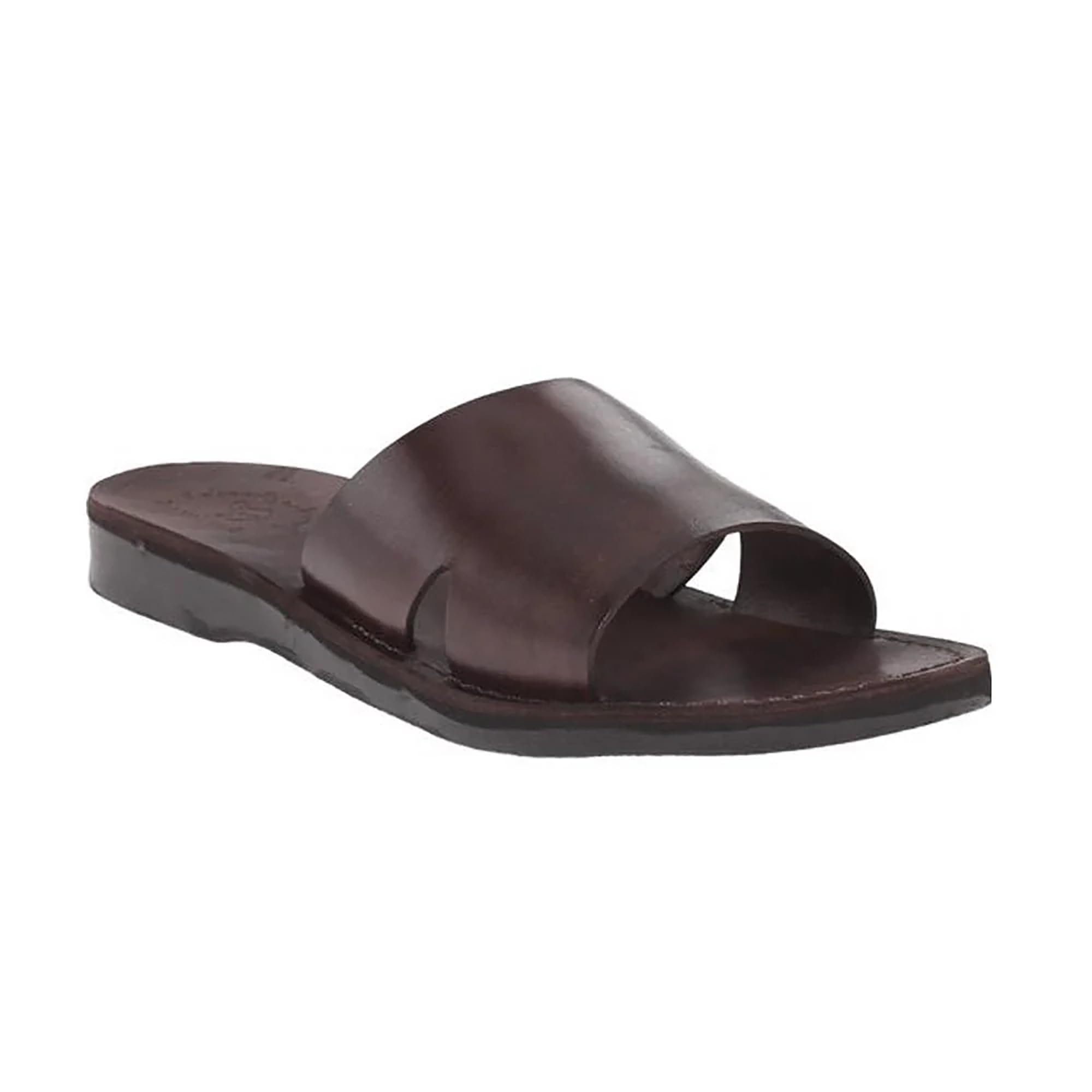 Bashan Men's Leather Wide Strap Slide Sandals - Comfortable Casual Summer Footwear for Beach, Pool, and Outdoor Activities