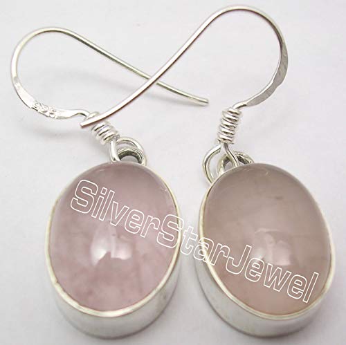 Pink Rose Quartz Earrings 3cm Sterling Silver Dangle Earrings for Women - Healing Crystal Jewelry Gift for Valentine's Day, Birthday & Everyday Wear