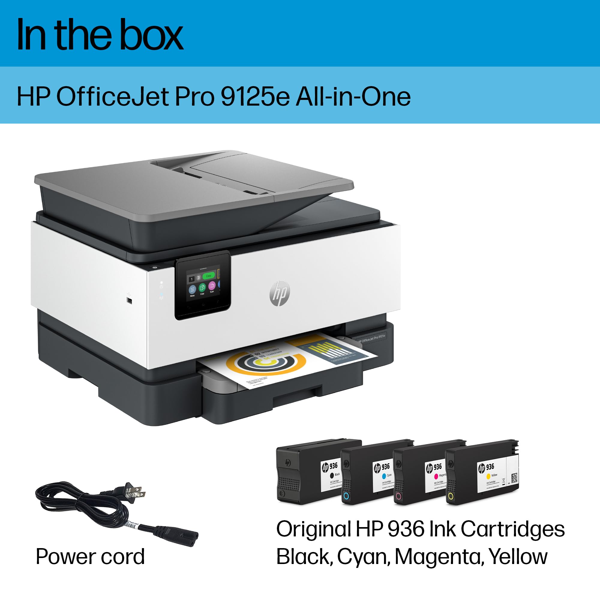 HP OfficeJet Pro 9125e All-in-One Wireless Color Printer for Small & Medium Business - Print, Copy, Scan, Fax with Touchscreen & Smart Advance Scan - Includes 3 Months Instant Ink - Perfect for Home Office & Remote Work