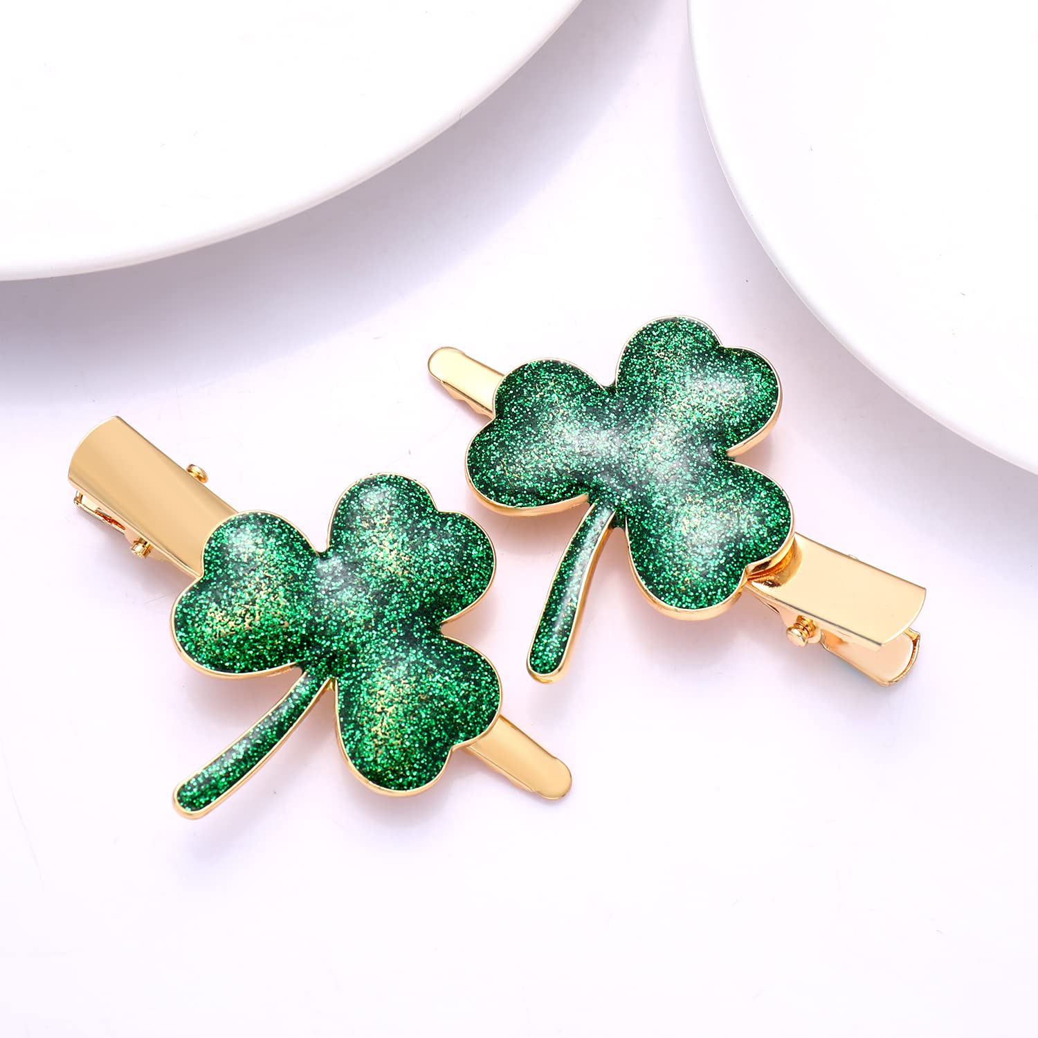 St. Patrick's Day Shamrock Hair Clips for Women - Sparkling Rhinestone Glitter Green Leaf Hairpins, Lucky Irish Hair Accessories for Holiday Parties, Costume & Festive Celebrations (Glitter) - Perfect for St. Patrick's Day Events, Irish Themed Parties & Festival Outfits