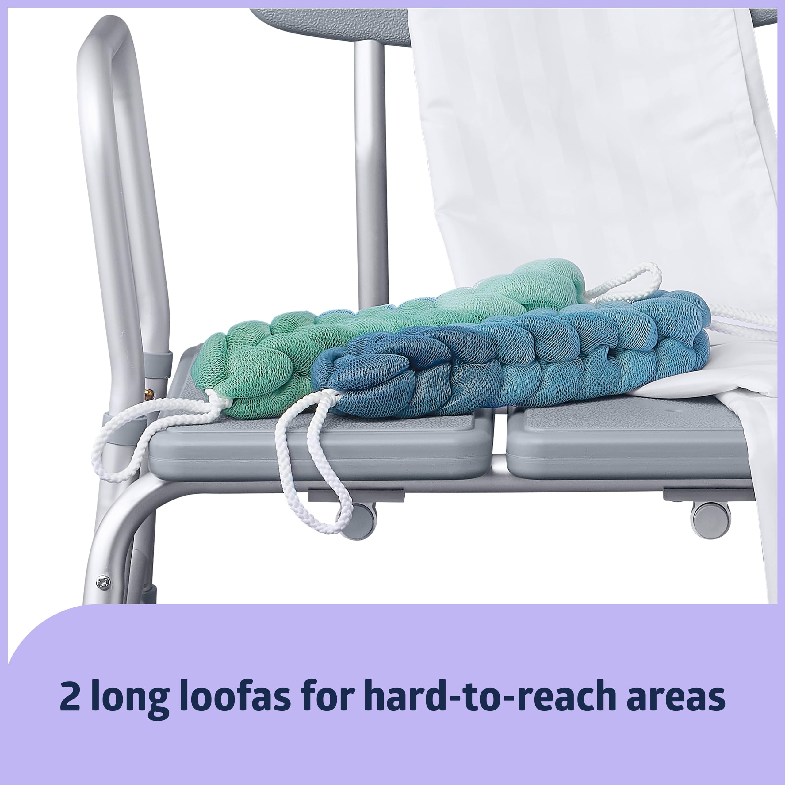 Medline Bath Transfer Bench & Shower Curtain Combo with 2-Pack Loofah Sponges - Safe Bathing Solution for Seniors, Disabled Adults, and Caregivers - Ideal for Elderly Home Care and Assisted Living Facilities