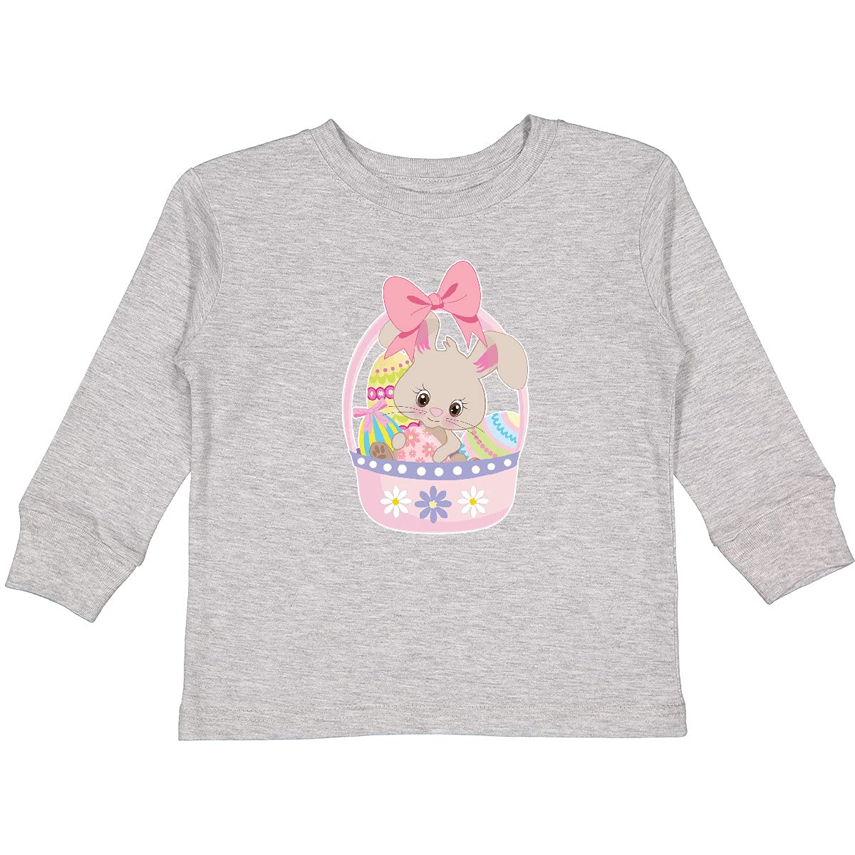 Inktastic Easter Bunny in Basket with Eggs Toddler Long Sleeve T-Shirt - Cute Easter Outfit for Boys & Girls, Holiday Family Matching Pajamas