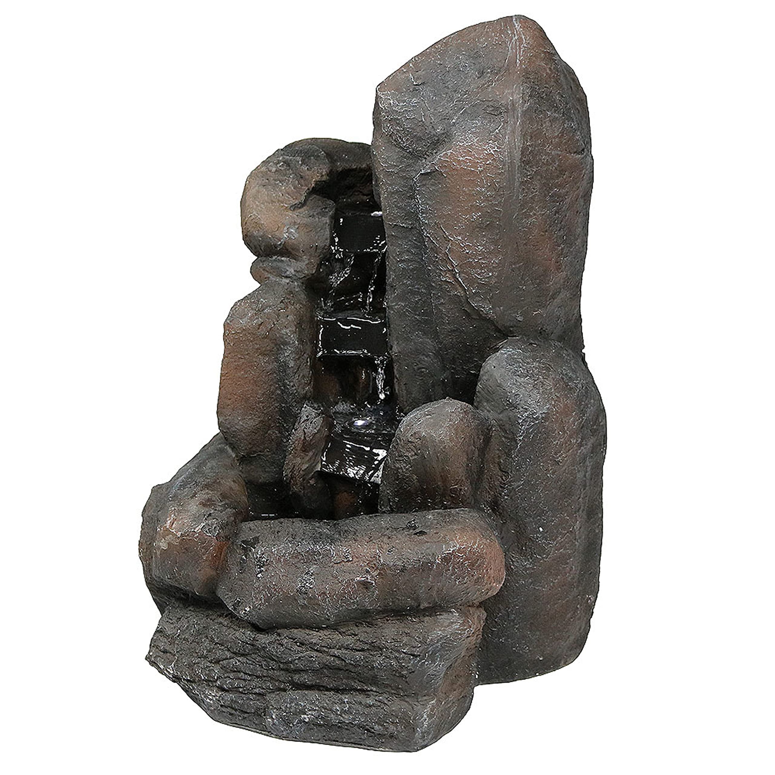 Sunnydaze Rock Falls 22-Inch Solar Fountain with Battery Backup & LED Lights - Submersible Water Pump - Durable Polyresin & Fiberglass Design - Perfect for Garden, Patio, and Outdoor Decor