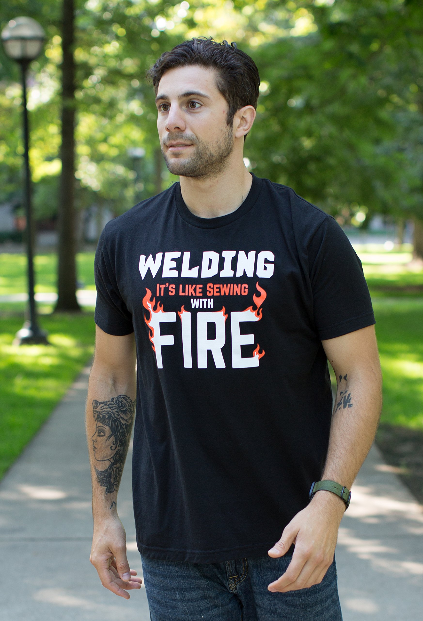 Funny Welder T-Shirt - It's Like Sewing with Fire | Gift for Welders & Repairmen | Workshop, Construction Site, DIY Projects