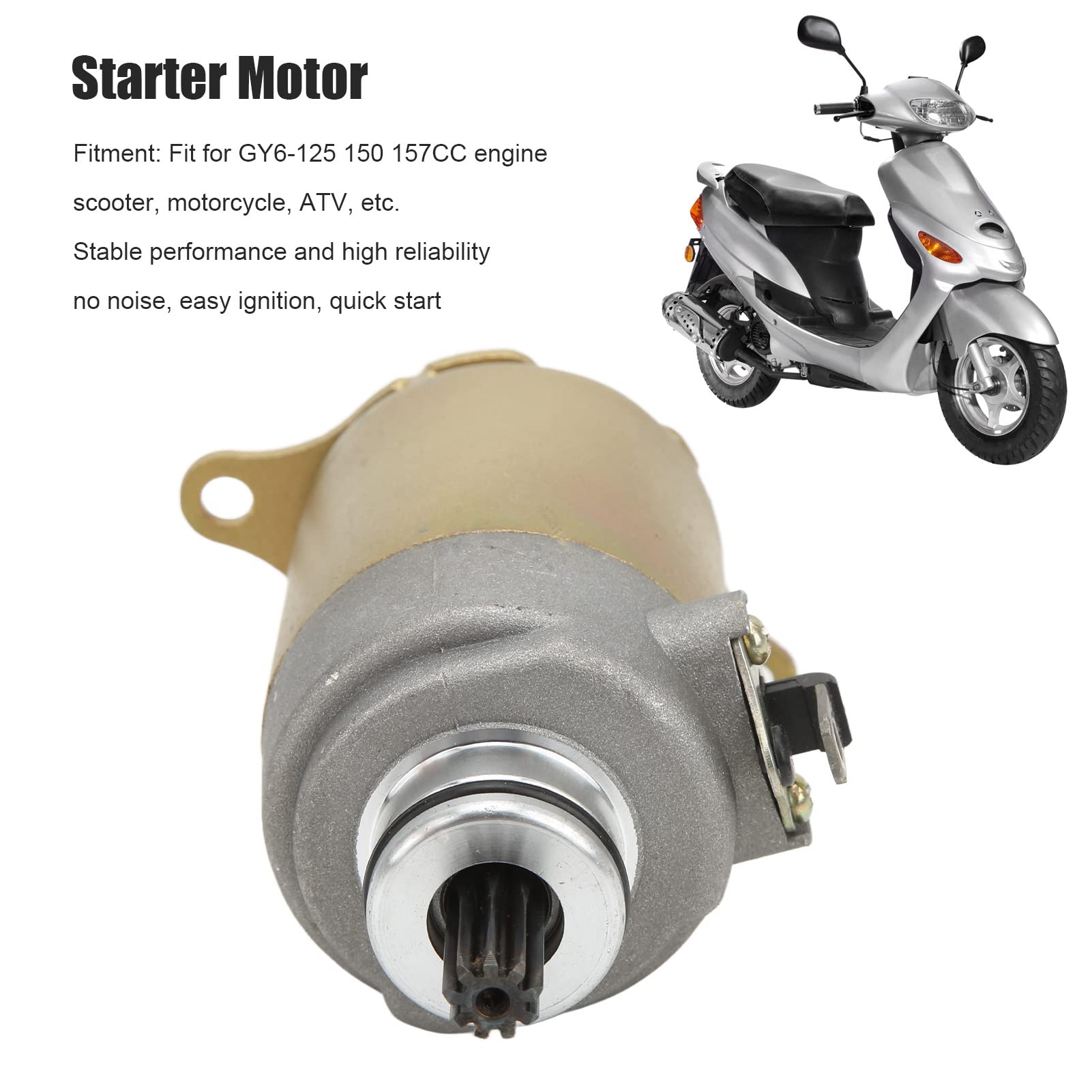 High-Performance 9 Teeth Starter Motor Replacement for GY6-125/150/157CC Engines - Compatible with Motorcycles, ATVs & Scooters - Durable Metal Construction for Smooth Engine Starts - Ideal for Off-Road Adventures & Urban Commuting