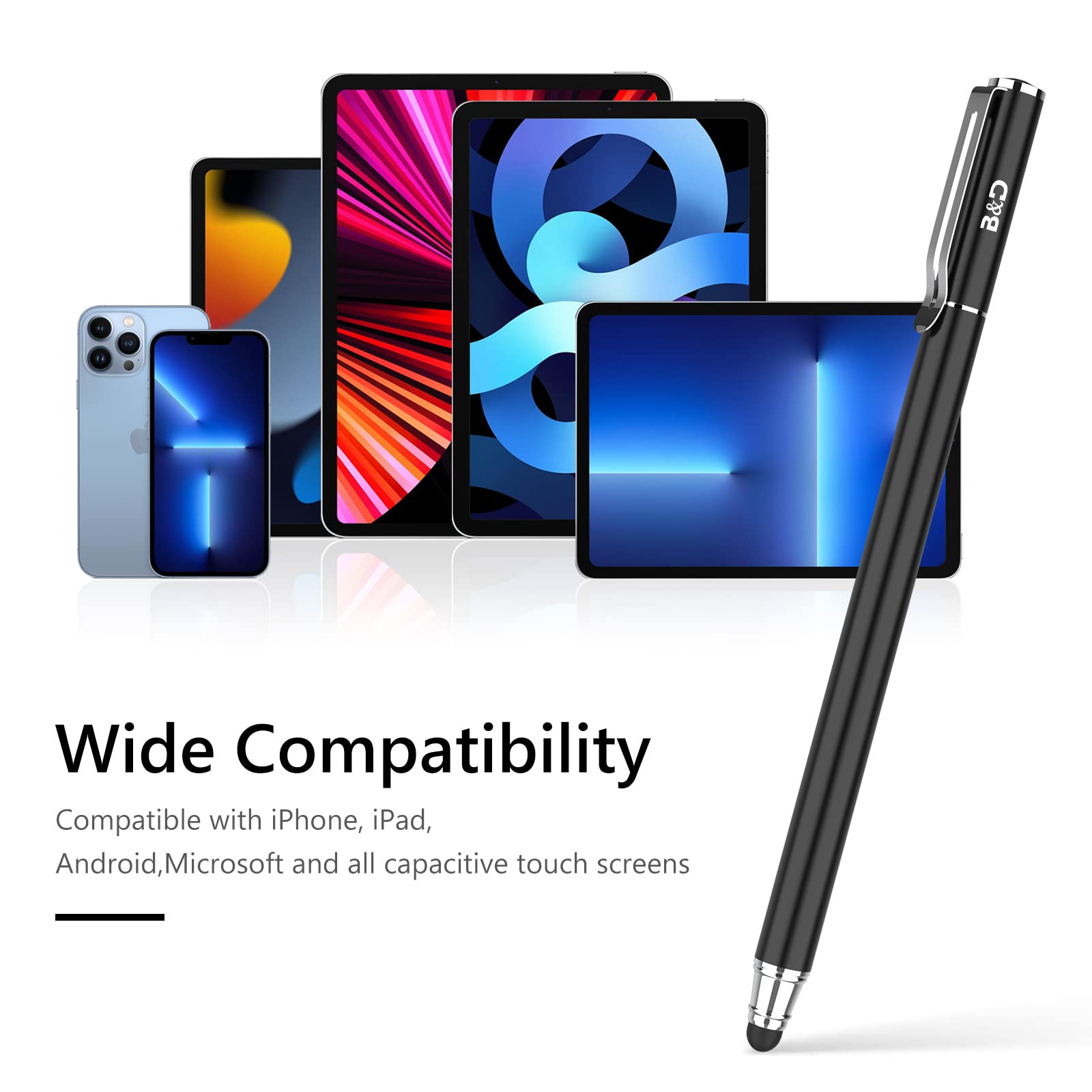 Universal 2-in-1 Stylus Pen with 20 Replacement Tips for Touch Screens - Compatible with iPad, iPhone, iPod, Kindle, Galaxy Tablets - Perfect for Drawing, Note-Taking & Digital Signatures (Black)