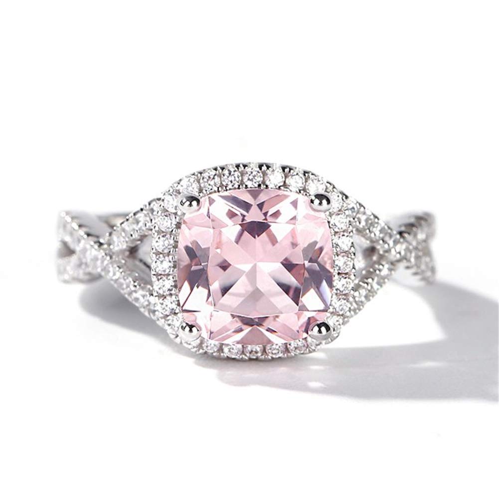 Jeulia Twist Halo Cushion Cut Synthetic Morganite Sterling Silver Ring for Women - Elegant Engagement, Wedding, Anniversary or Birthday Gift for Wife & Girlfriend with Jewelry Box | Perfect for Proposals, Romantic Occasions & Special Celebrations