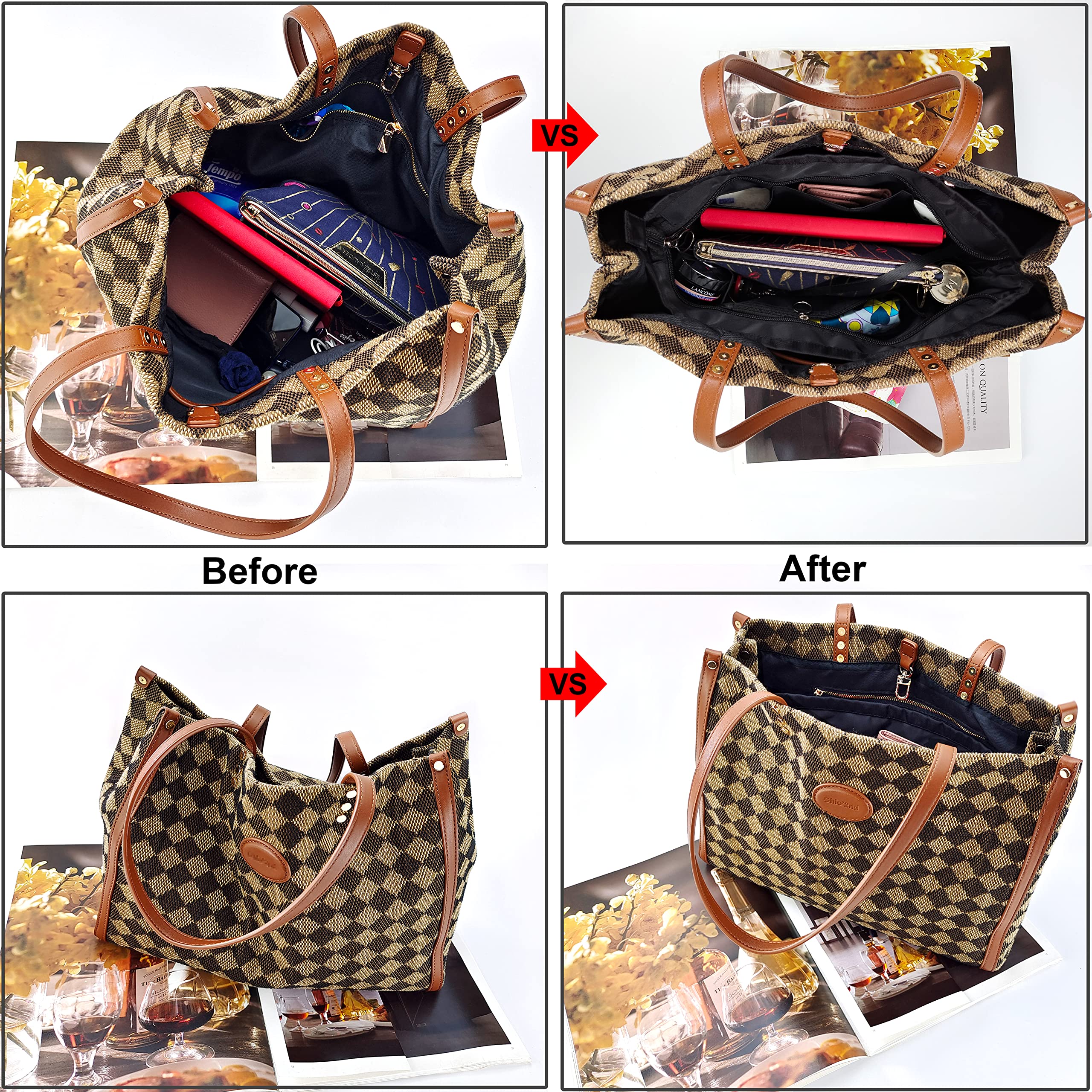 Time Wing Purse Organizer Insert - Tote Handbag Organizer with Multi Pockets & Zippers - Medium Black Bag Shaper Liner for Keys, Wallet & Essentials - Perfect for Work, Travel & Daily Organization