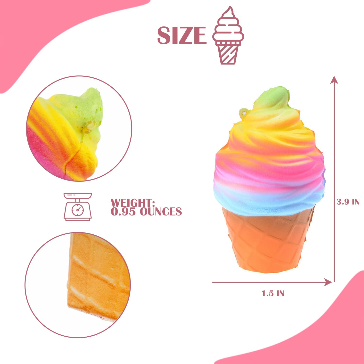 Slow Rising Squishy Fidget Toy - Cute Ice Cream Stress Relief Keychain for Kids & Adults | Party Favors, Anxiety Relief, Sensory Play & Office Desk Decor