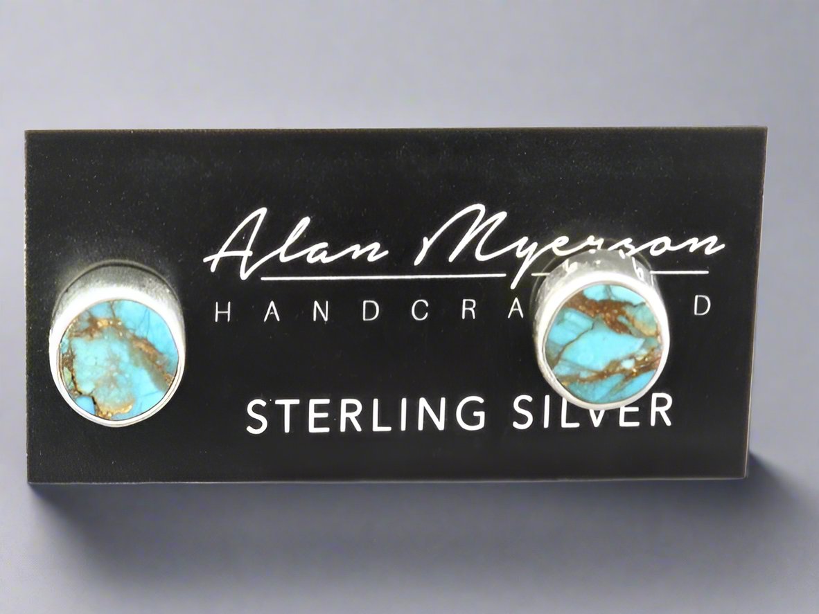 7mm Turquoise & Bronze Stud Earrings in Sterling Silver - Perfect for Casual, Boho, and Everyday Wear