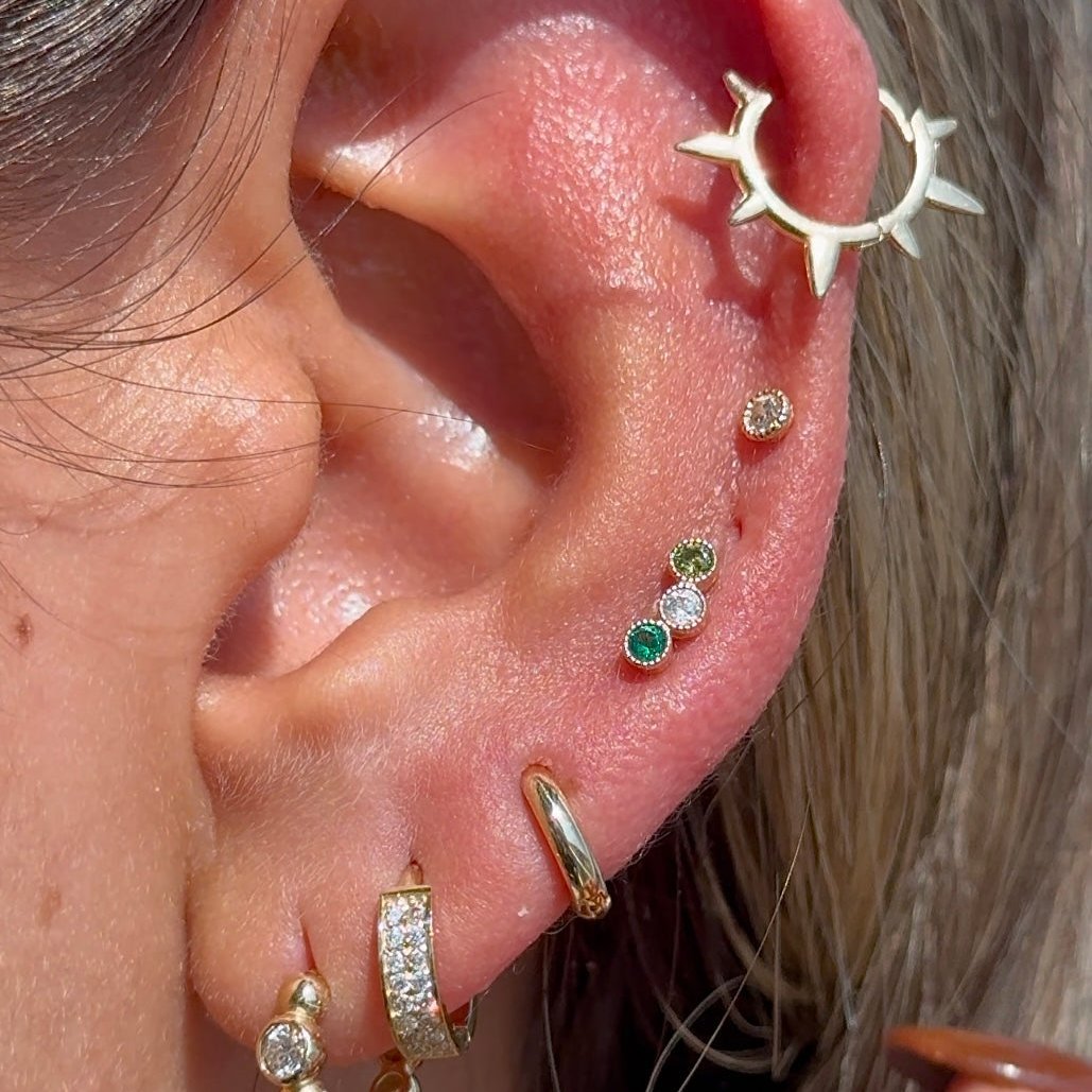 14K Yellow Gold Spiked Huggie Hoop Earrings for Women - Minimalist Punk Jewelry for Everyday Wear & Special Occasions