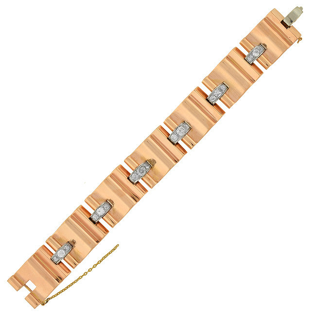 Vintage 14K Gold Diamond Heavy Link Bracelet for Women - Elegant Luxury Jewelry Gift for Anniversary, Birthday & Special Occasions