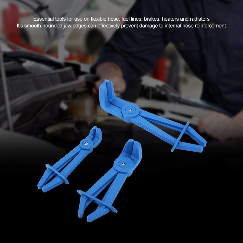 Flexible Hose Clamp Pliers 3-Piece Set - Fuel, Water & Brake Line Tool Kit (Blue) for Auto Repair