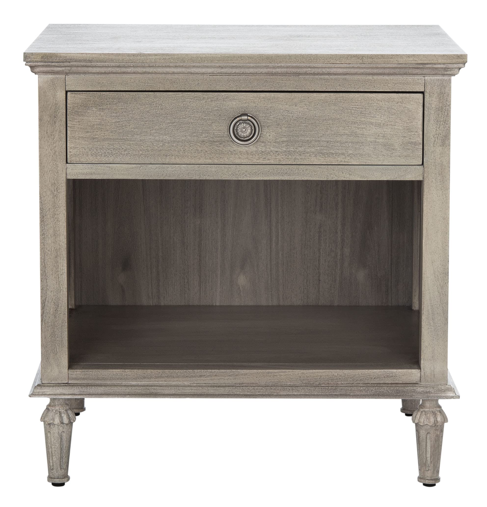SAFAVIEH Couture Home Collection Lisabet Light Grey Wood Nightstand with 1 Drawer & 1 Shelf - Fully Assembled Bedside Table for Bedroom, Living Room, or Office