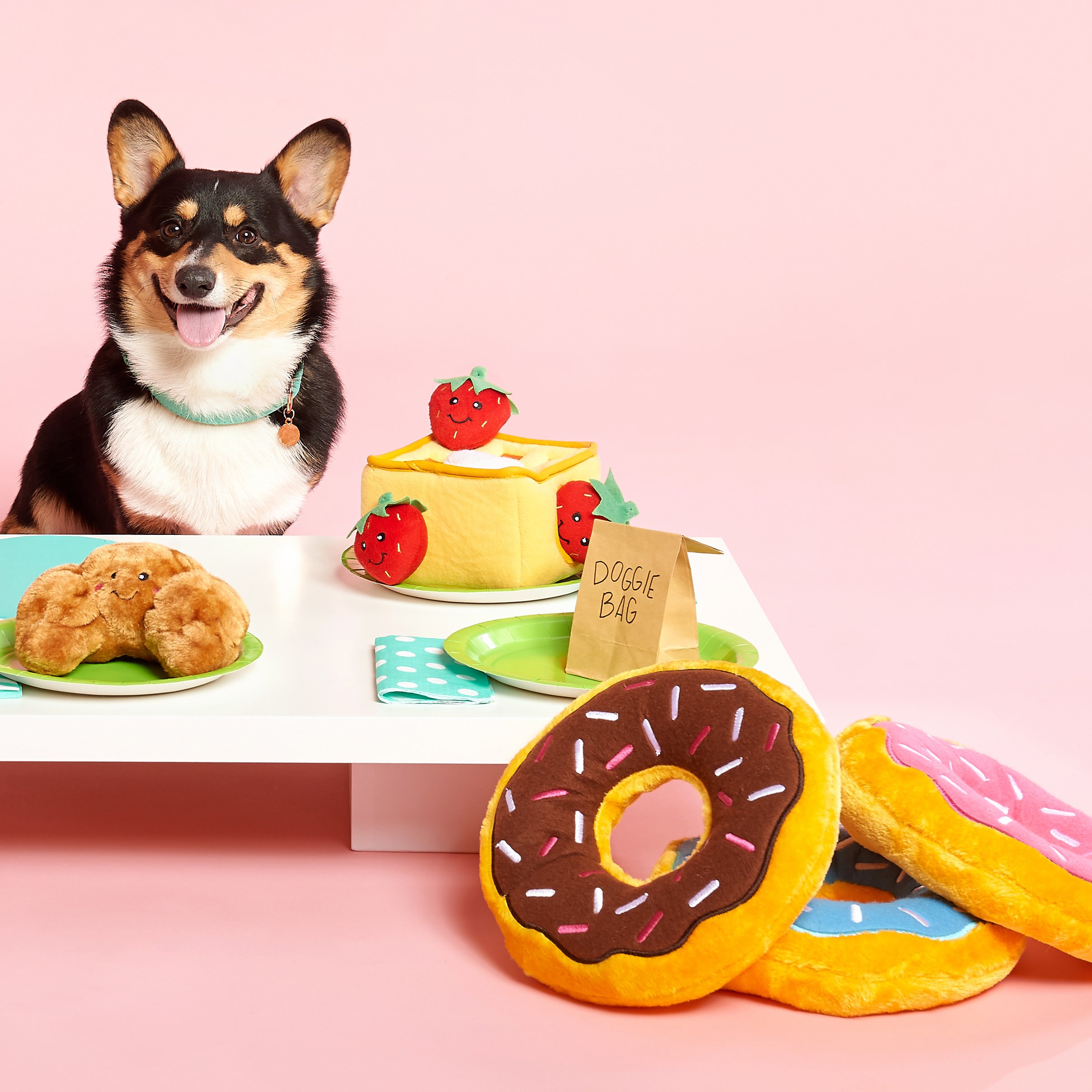 ZippyPaws Jumbo Donutz Strawberry Squeaky Dog Toy - Interactive Soft No-Stuffing Chew Toy with Embroidered Sprinkles for Large Breed Dogs & Puppies - Perfect for Playtime, Training, and Bonding with Your Pet