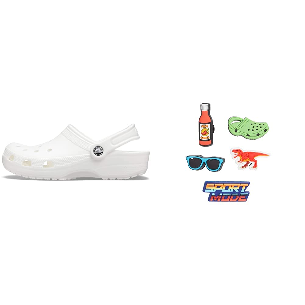 Crocs Classic Clog for Men & Women with 5-Pack Jibbitz Charms - Comfortable Slip-On Shoes for Sports, Casual Wear & Outdoor Activities